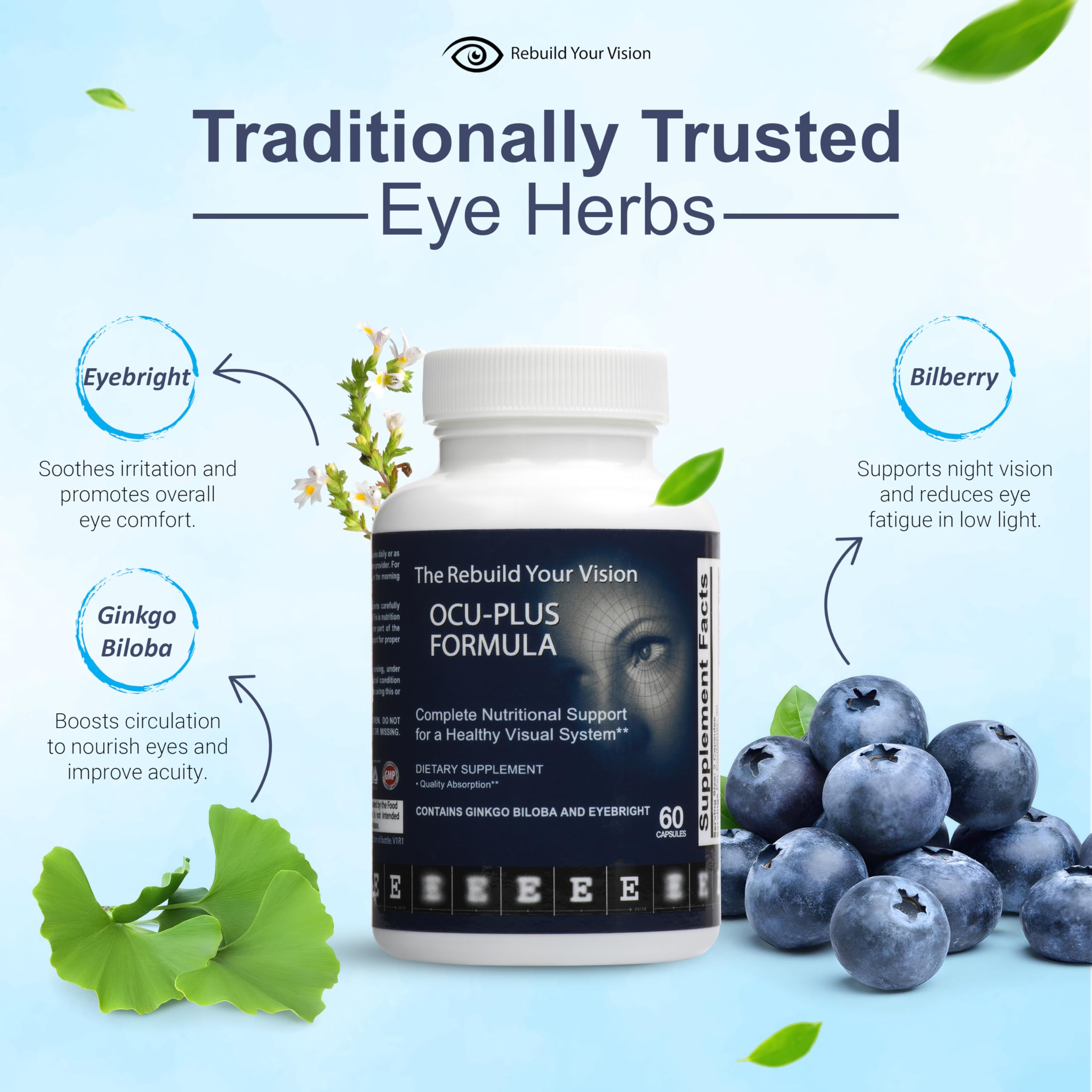 Rebuild Your Vision Ocu-Plus Formula – Eye Health Supplement with Lutein & Zeaxanthin – Supports Visual Clarity, Night Vision & Macular Health – with Bilberry, Ginkgo Biloba & NAC – 60 Capsules Rebuild Your Vision uk supplements