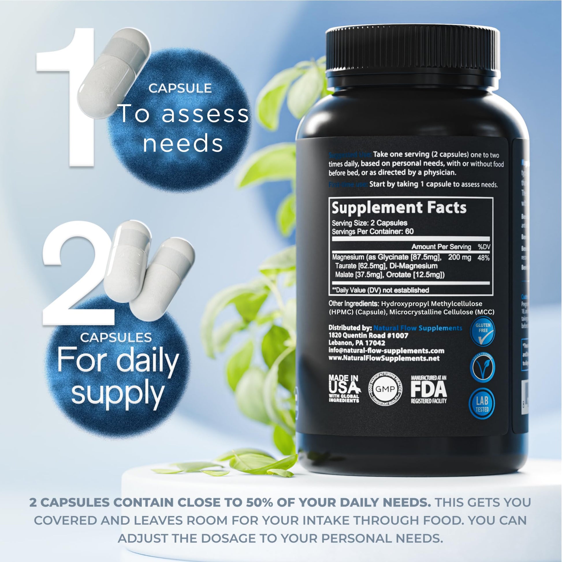 Natural Flow 4X Magnesium Supplement, Magnesium Glycinate, Taurate, Malate, Orotate Complex, Calm Sleep and Cramp Support Blend, No Mag Citrate or Oxide, 120 Capsules Natural Flow Supplements uk supplements