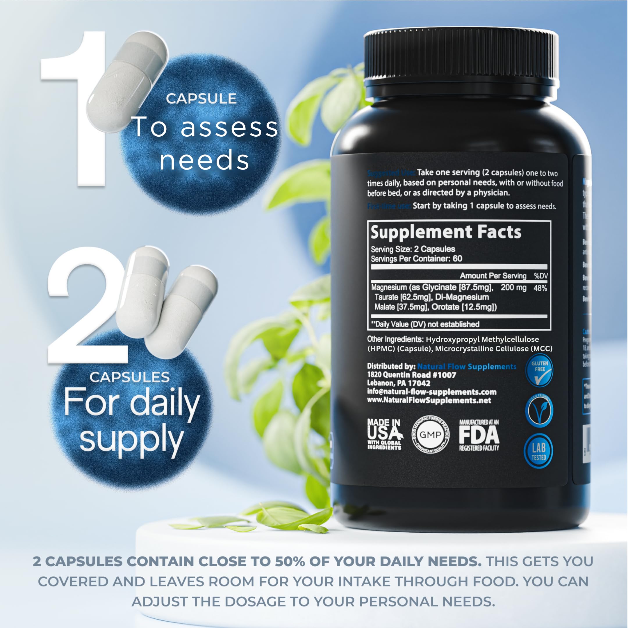 Natural Flow 4X Magnesium Supplement, Magnesium Glycinate, Taurate, Malate, Orotate Complex, Calm Sleep and Cramp Support Blend, No Mag Citrate or Oxide, 120 Capsules Natural Flow Supplements uk supplements