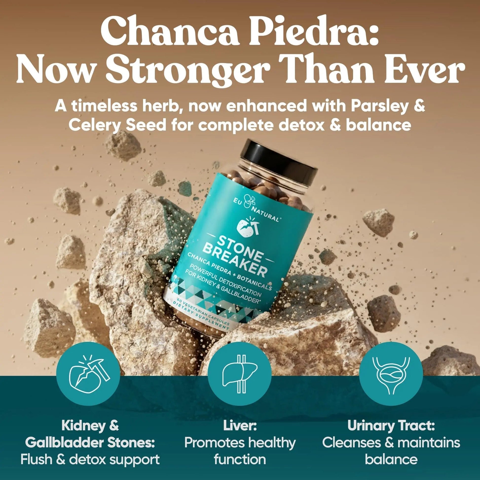Chanca Piedra Stone Breaker - The Original Stone Breaking Formula with Celery Seed & Parsley - Supports Kidney, Gallbladder & Urinary Tract Cleansing to Help Flush Impurities - 60 Vegetarian Capsules Eu Natural uk supplements
