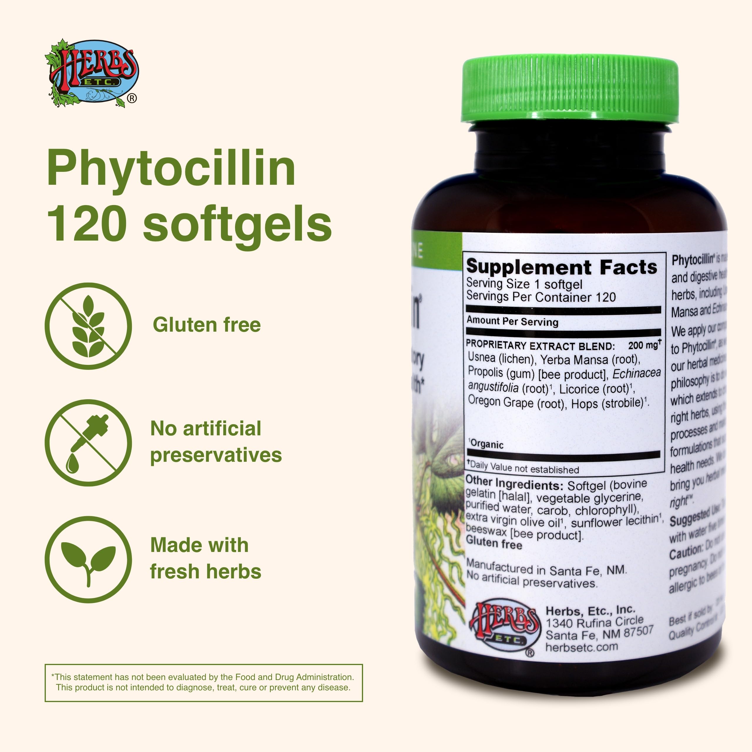 Herbs Etc. Phytocillin - Respiratory & Digestive Health Support Supplement - Herbal Formula to Support Digestion - Support Healthy Breathing - 120 Softgels (120 Servings) Herbs Etc. uk supplements