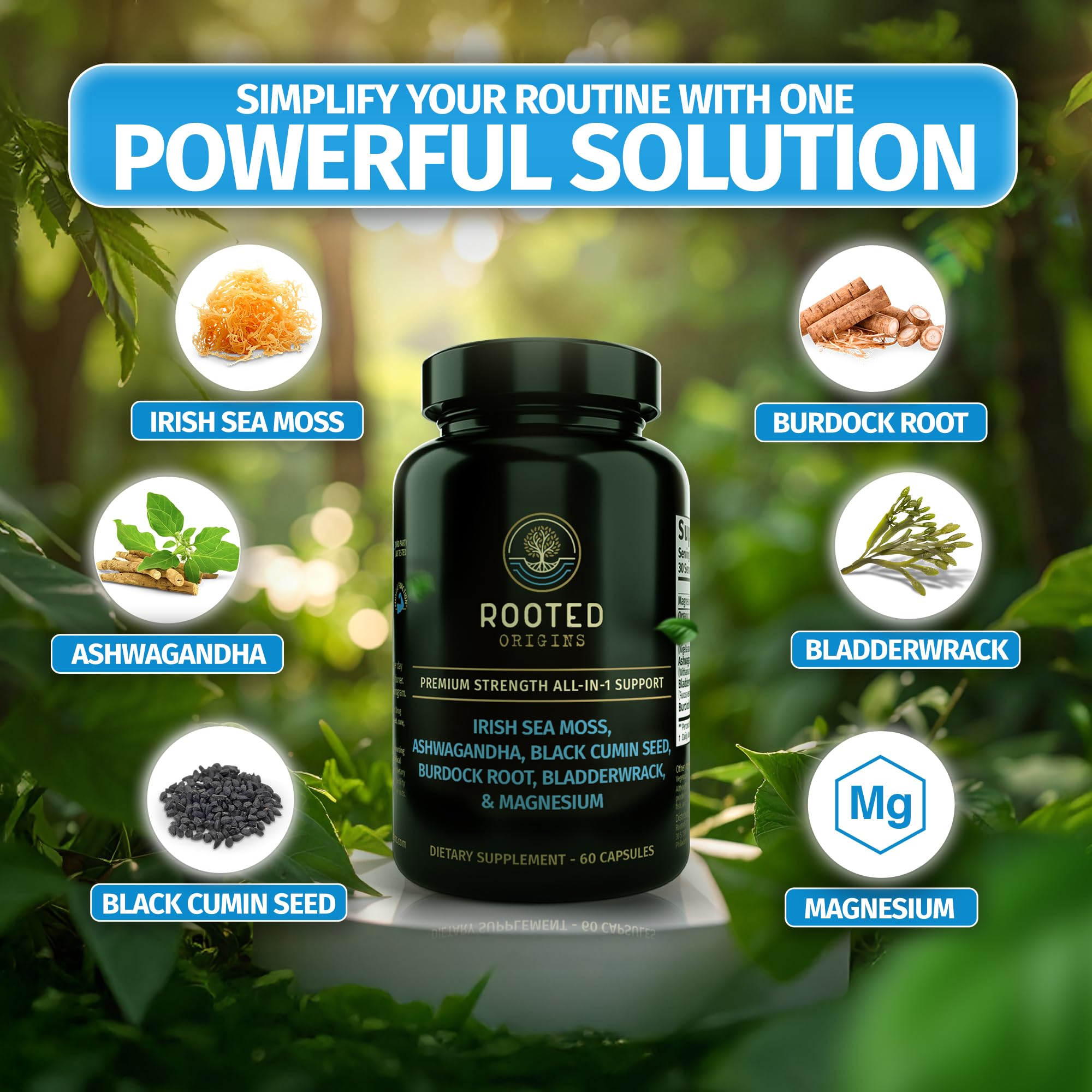 Rooted Origins Sea Moss Capsules – Irish Sea Moss Advanced, Magnesium, Ashwaghanda, Black Seed Oil, Burdock Root & Bladderwrack – Immune Support, Gut Health, Energy, & More – 60 Capsules Rooted Origins uk supplements
