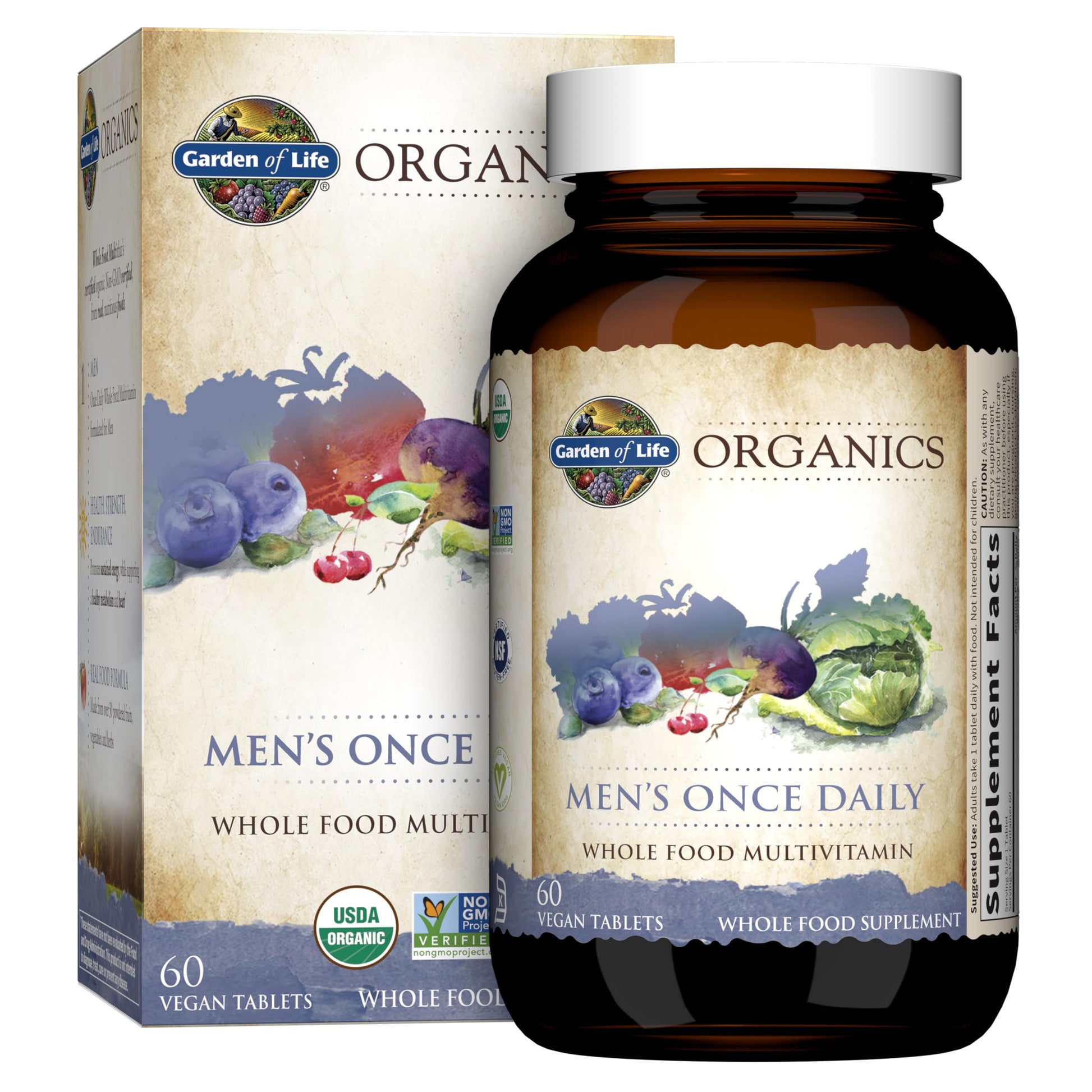 Garden of Life Once Daily Whole Food Multivitamin for Men, Organic Mens Vitamins & Minerals, Vitamin C, Zinc, Vegan, for Health & Well-Being, 60 Tablets Garden of Life uk supplements