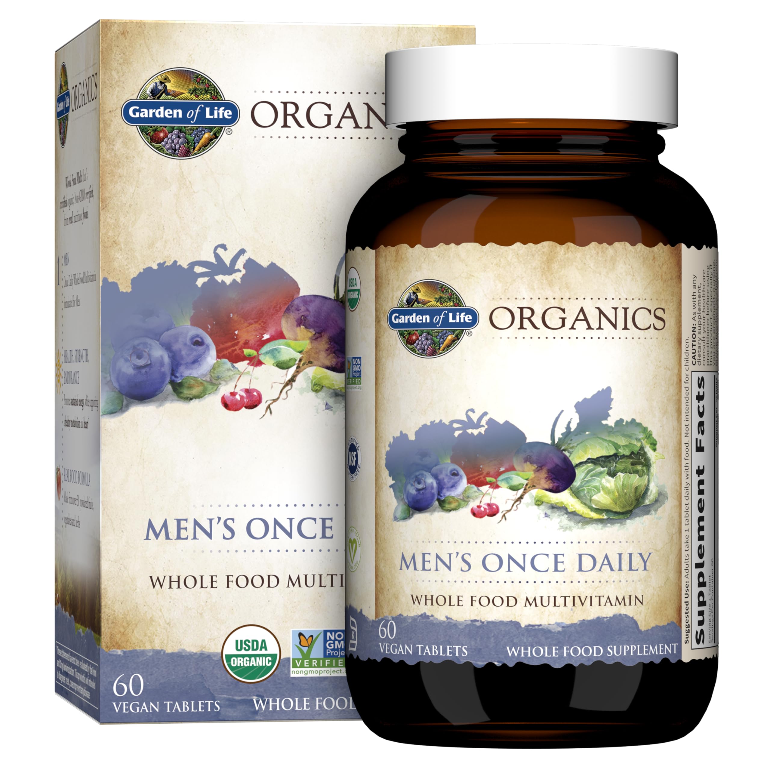 Garden of Life Once Daily Whole Food Multivitamin for Men, Organic Mens Vitamins & Minerals, Vitamin C, Zinc, Vegan, for Health & Well-Being, 60 Tablets Garden of Life uk supplements