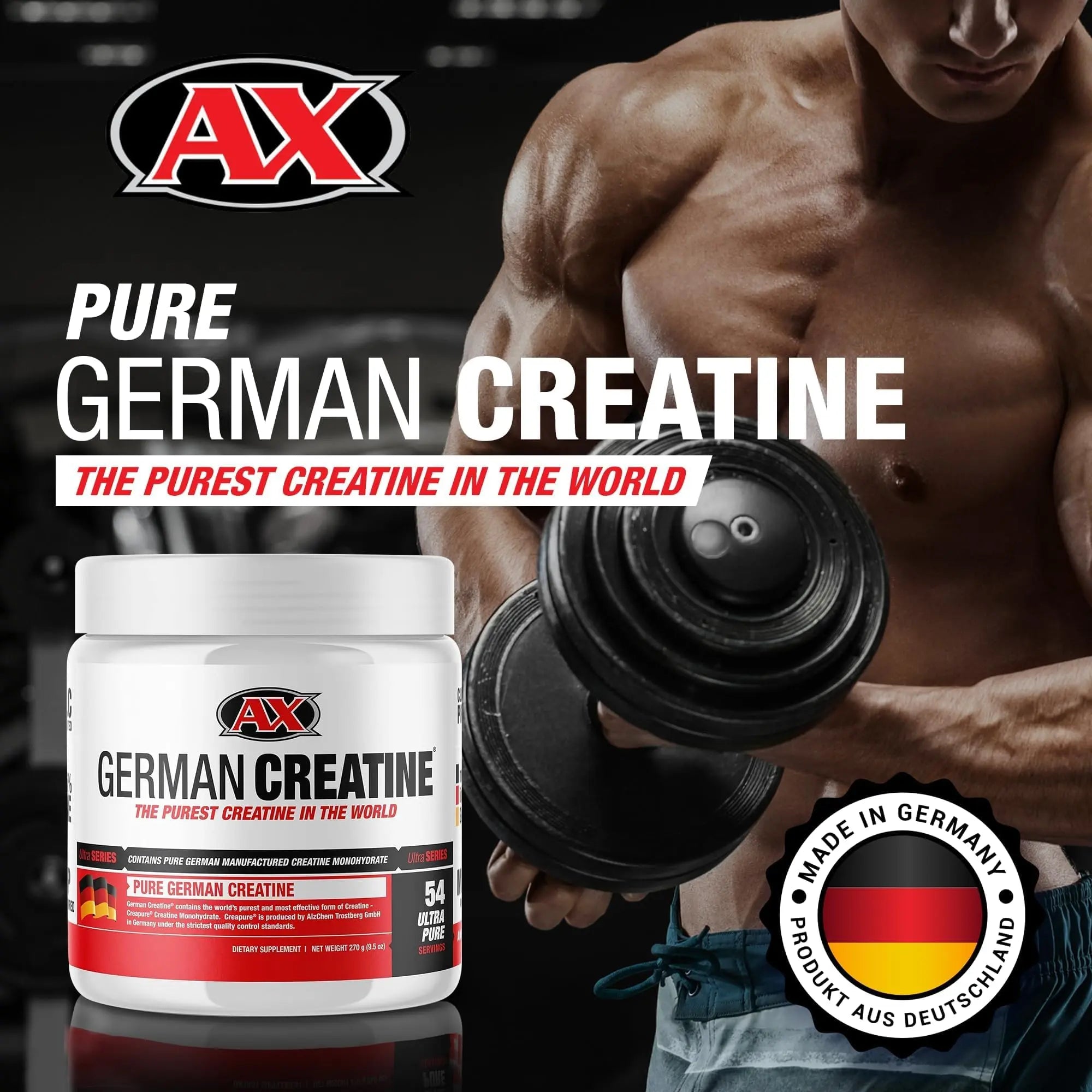 German Creatine - Micronized Creatine Monohydrate Powder, 99.99% Pure Creapure for Muscle Growth, Strength & Performance, Supports Muscle Recovery, 3rd Party Tested German Creatine uk supplements