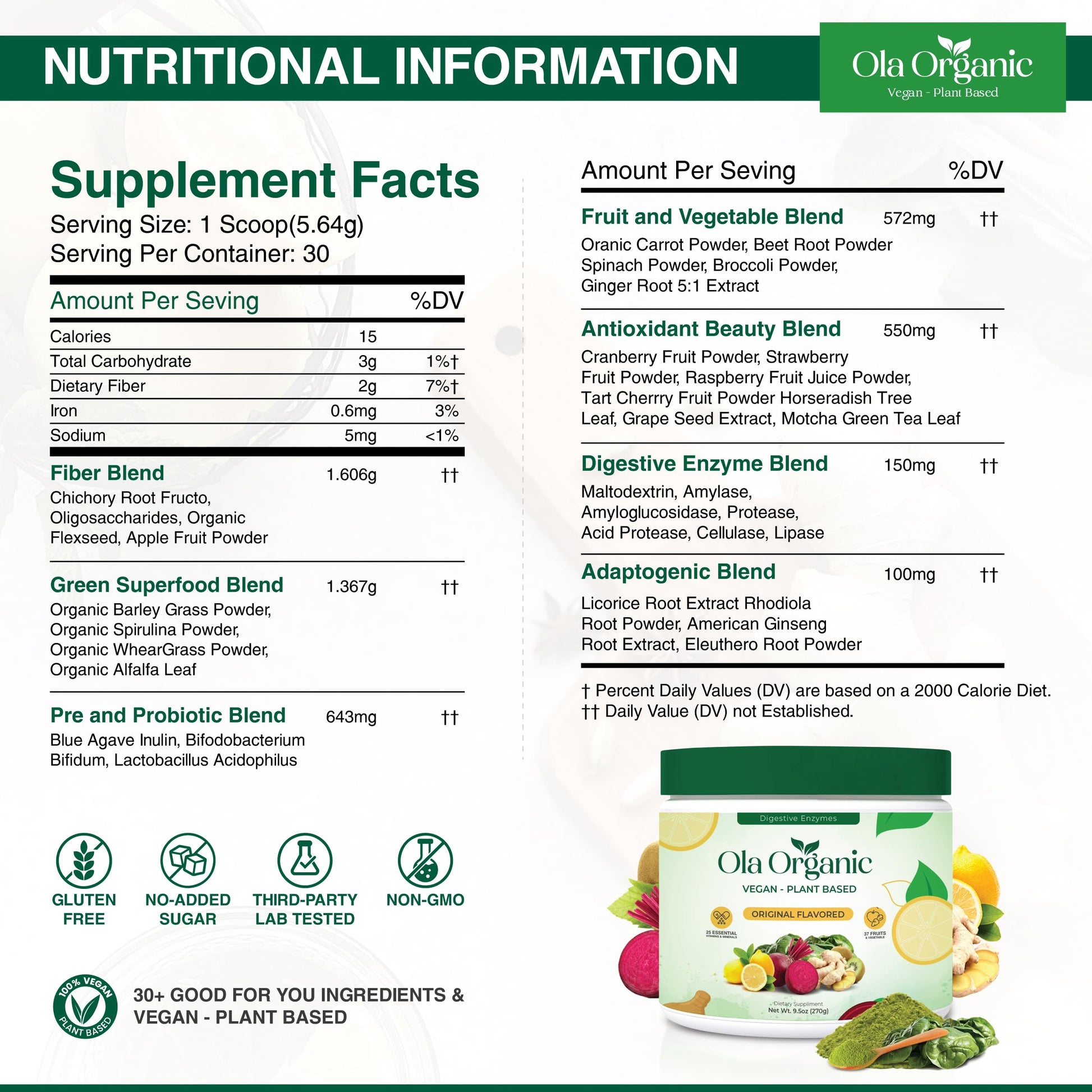 Ola Organic Greens Superfood Powder – Blend of 11 Cruciferous Vegetables with Phytonutrients – Supports Energy, & Immune Health Support – Non-GMO Vegetable Supplement (270g Jar) Ola Organic uk supplements