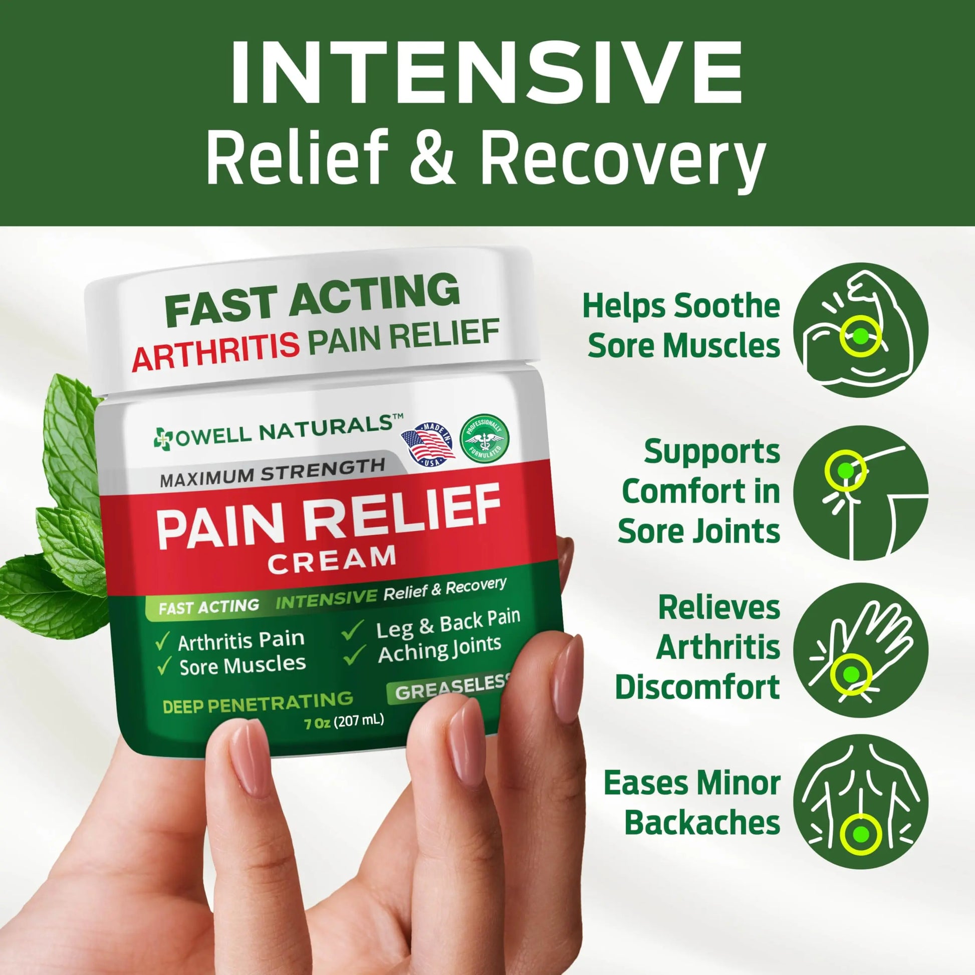 Owell Naturals Deep Penetrating Pain Relief Cream, Maximum Strength Formula for Joints & Muscles, Lower Back, Knees, Hands, Legs, Ankle – Fast Acting Comfort, 7 oz Owell Naturals uk supplements