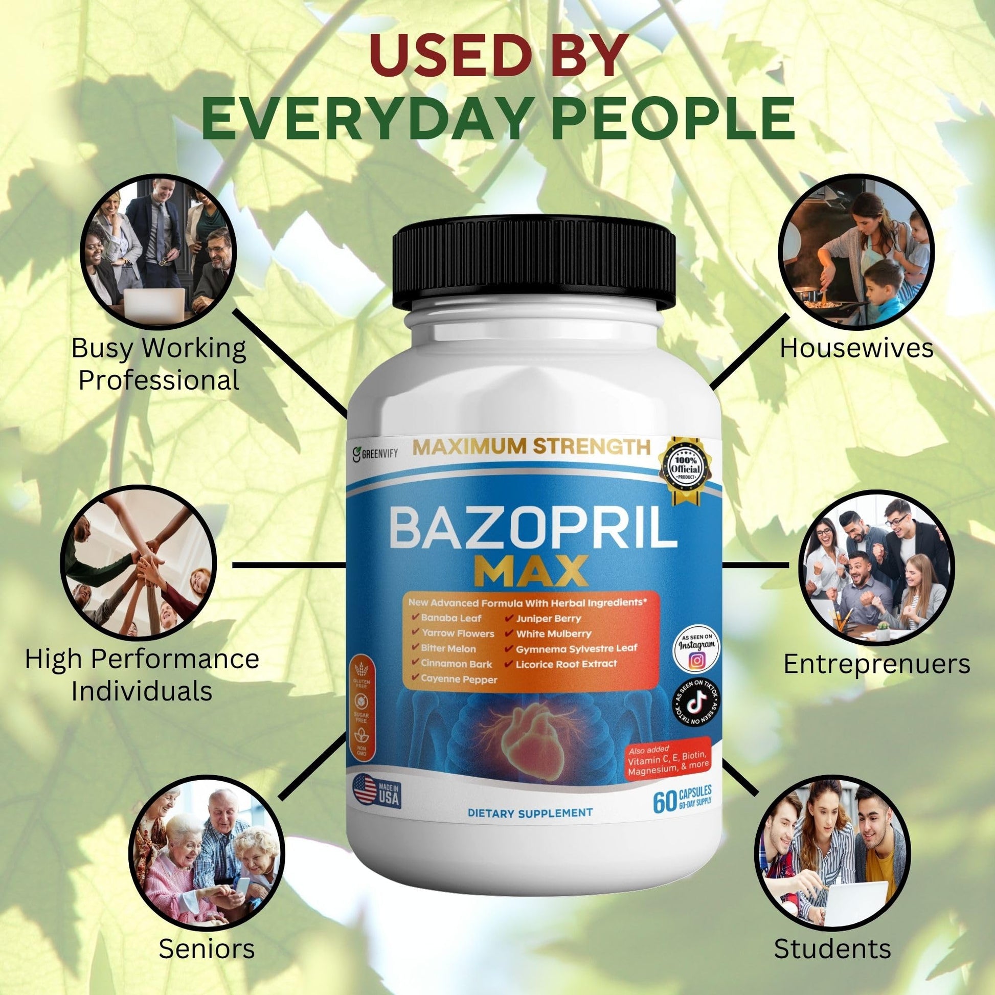 GREENVIFY Bazopril Max Maximum Strength Dietary Supplement, 60 Capsules, with Herbal Blend, Vitamins & Minerals (1) GREENVIFY uk supplements