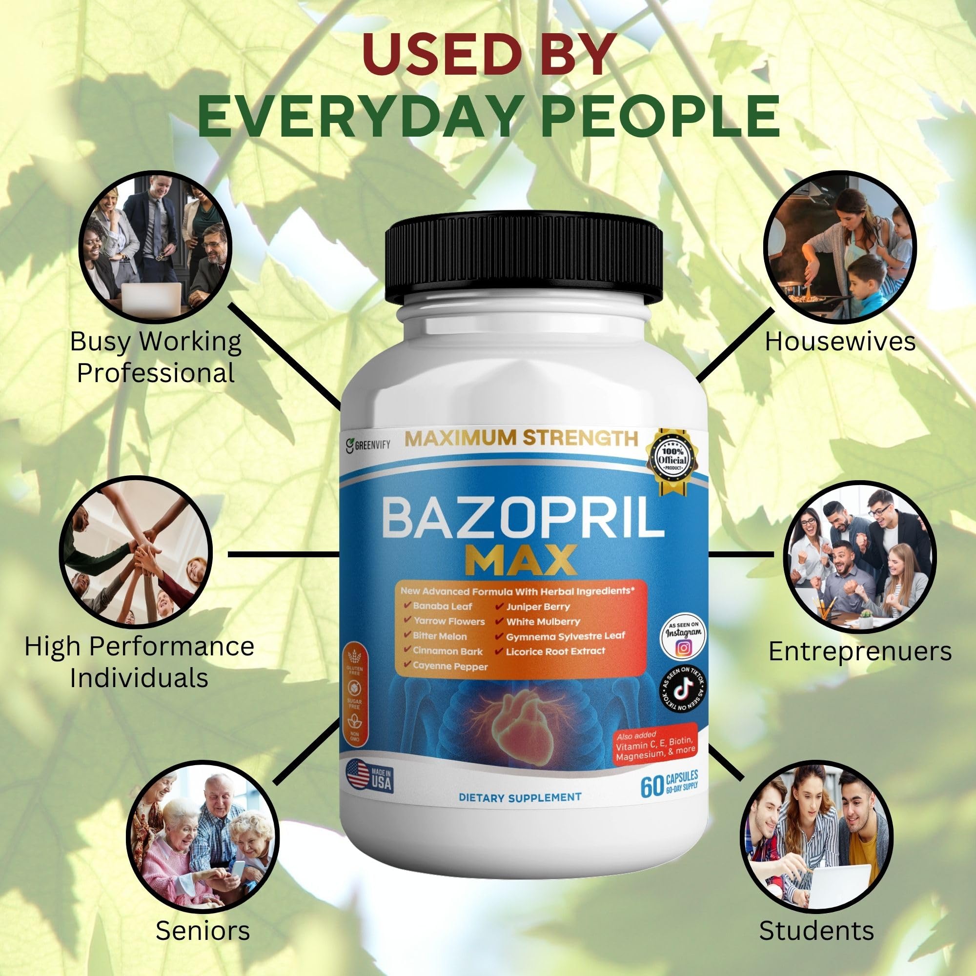 GREENVIFY Bazopril Max Maximum Strength Dietary Supplement, 60 Capsules, with Herbal Blend, Vitamins & Minerals (1) GREENVIFY uk supplements