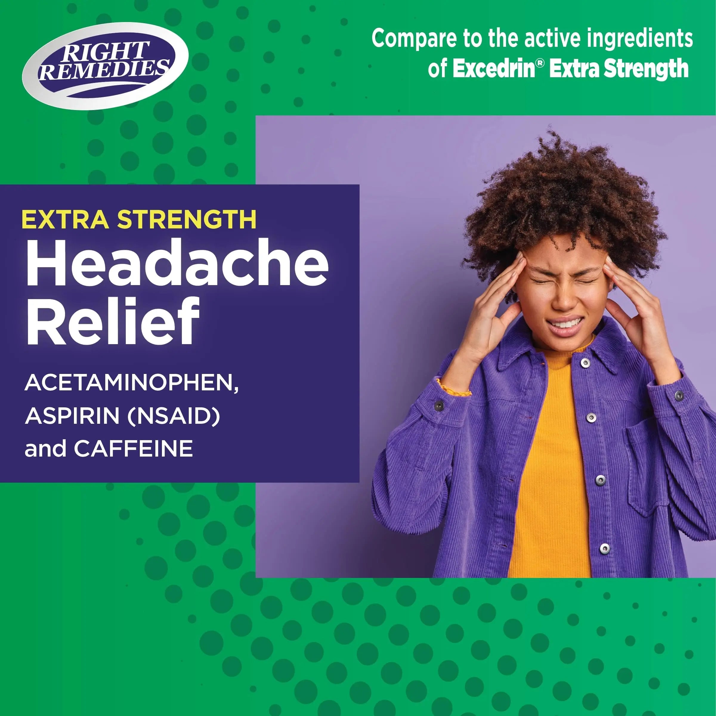 RIGHT REMEDIES Extra Strength Headache Relief with Acetaminophen, Aspirin (NSAID) & Caffeine, (300 caplets), Back & Body Pain Relief, Compare to The Active Ingredients in Excedrin® Extra Strength RIGHT REMEDIES uk supplements