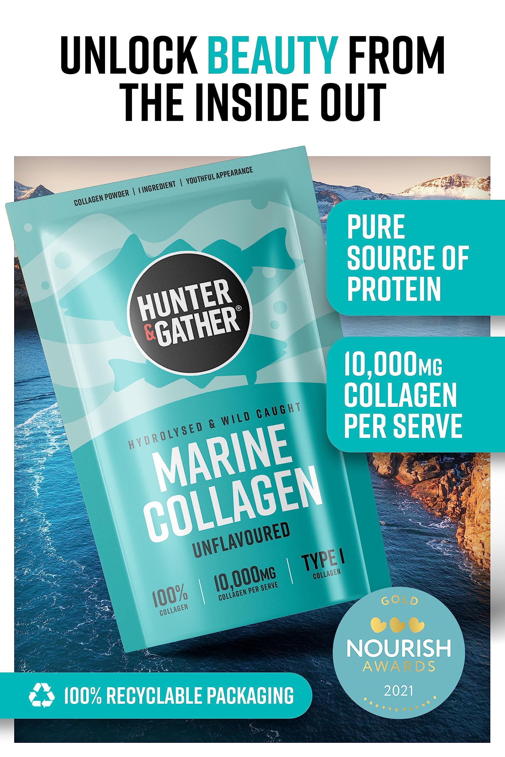 Hunter & Gather Marine Collagen Powder 300g | Pure Unflavoured Premium Hydrolysed Wild Caught Marine Collagen Hunter & Gather uk supplements