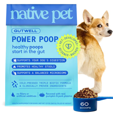 GutWell Power Poop - Digestive Enzymes & Fiber for Dogs - Dog Fiber Supplements Help with Diarrhea Relief, Upset Stomach, Pet Gas & Gut Health with Targeted Triple-Biotic Blend & M-Fiber - 60 Scoops Native Pet uk supplements