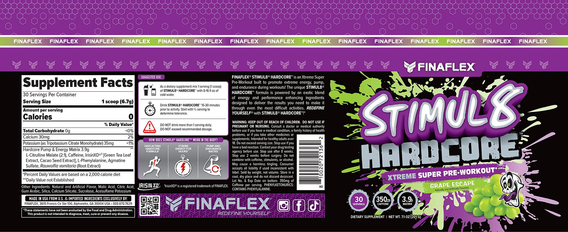 FINAFLEX STIMUL8 Hardcore, Grape Escape - Extreme Energy, Strength & Endurance FINAFLEX uk supplements