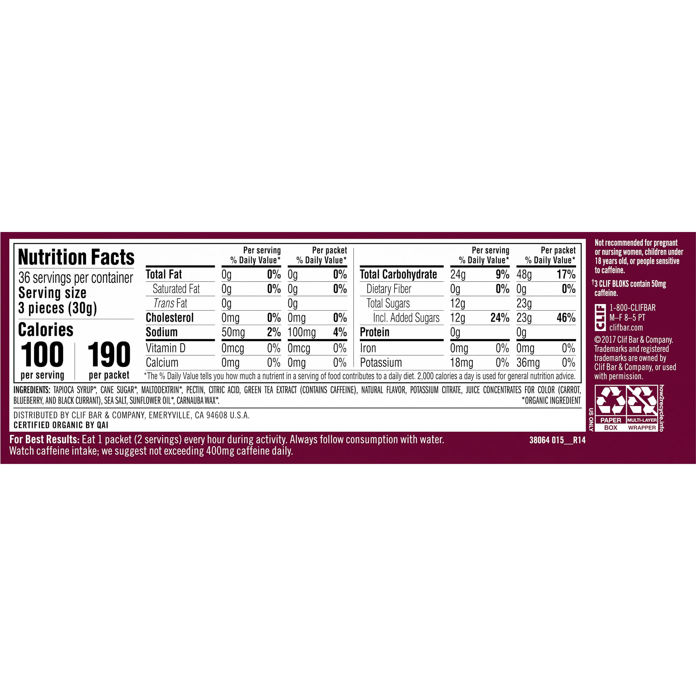 CLIF BLOKS - Black Cherry Flavor with Caffeine - Energy Chews - Non-GMO Clif Bar uk supplements