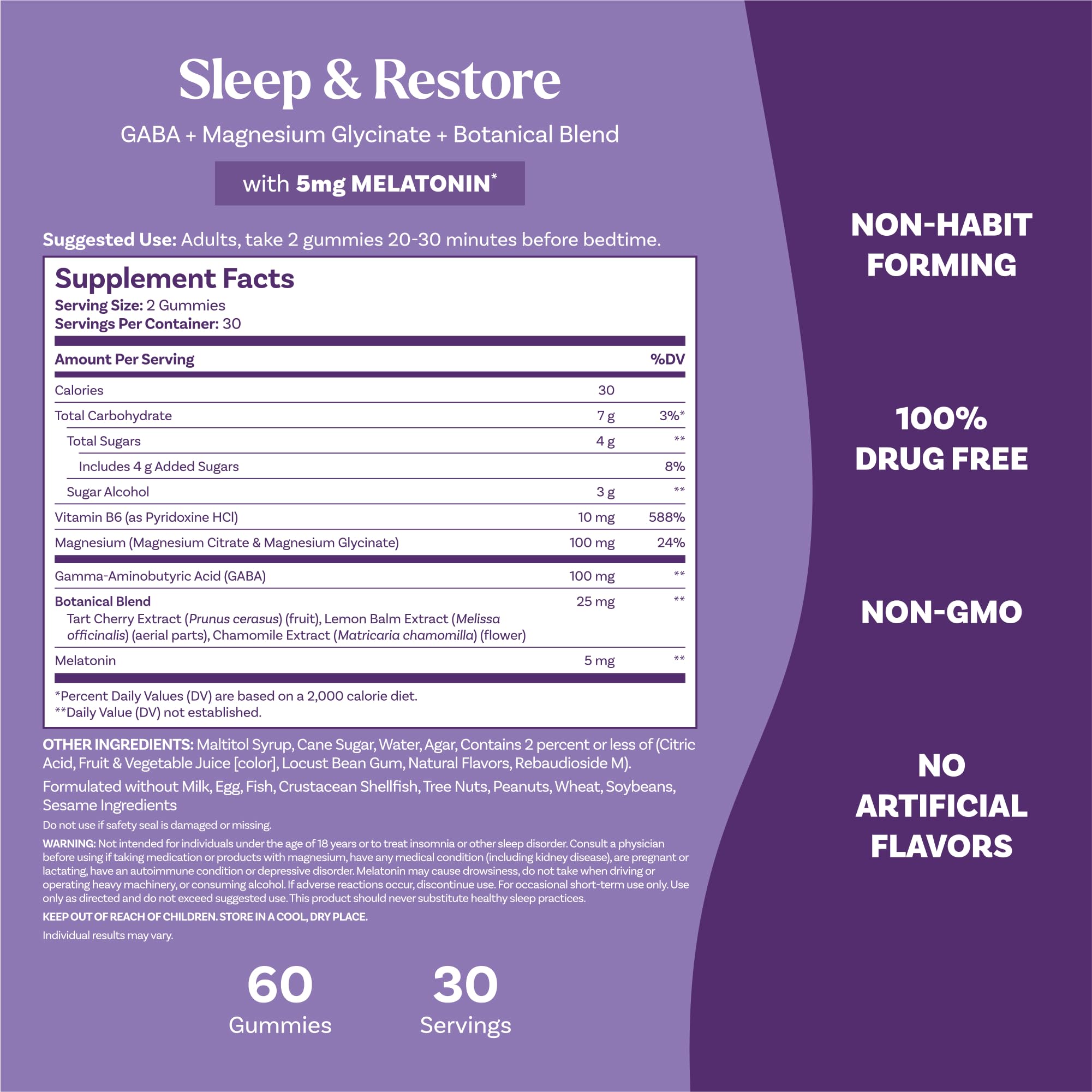 Natrol Sleep + Restore Magnesium Glycinate Blend Gummies with Melatonin 5mg - Calm Magnesium with GABA, Botanical Blend, Cherry Flavor, 60 Gummies Natrol uk supplements