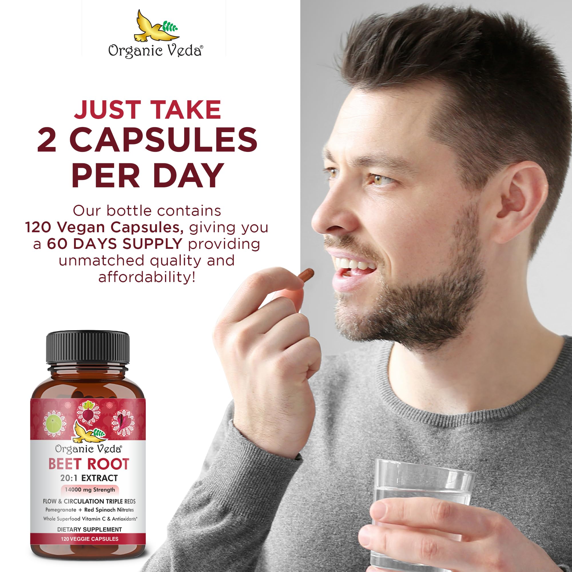 Organic Veda Beet Root Capsules - Triple Reds Nitric Oxide Beets Supplements - Concentrated Organic Veda uk supplements