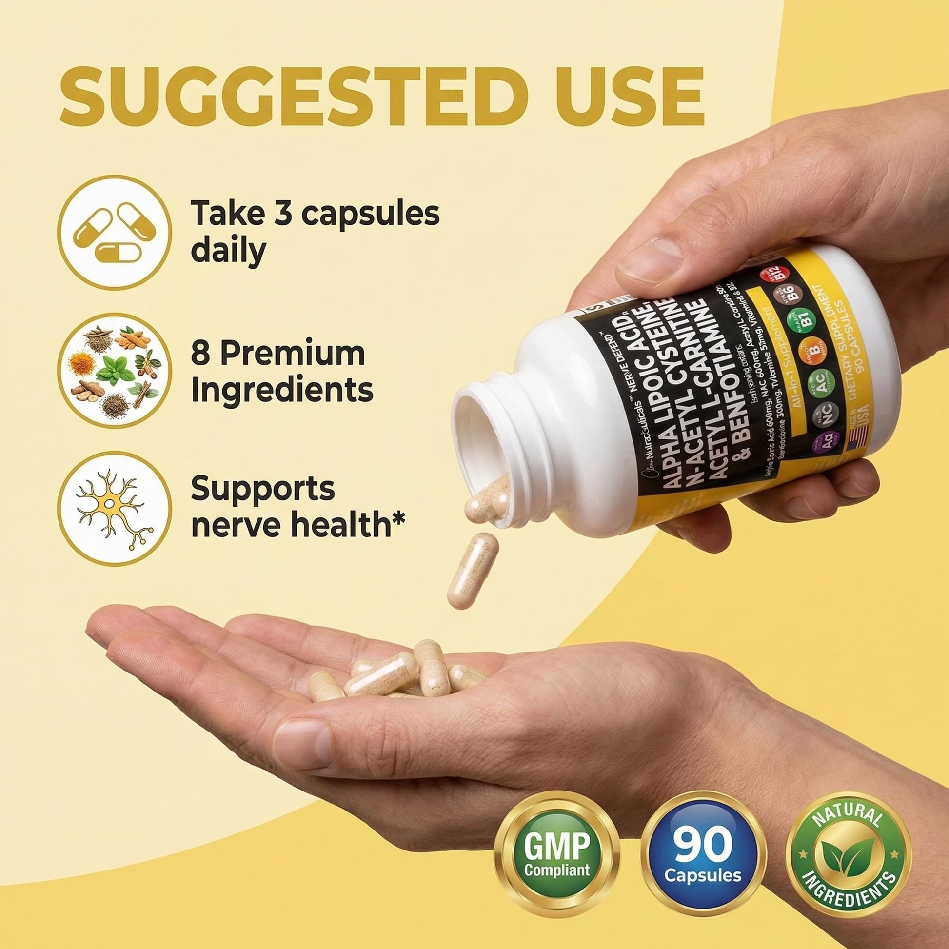 Alpha Lipoic Acid 600mg N-Acetyl Cysteine 600mg Acetyl L-Carnitine 500mg Benfotiamine 300mg - Nerve Support Supplement for Women and Men with Vitamin B1 B6 & B12 - Made in USA 90 Caps Clean Nutraceuticals uk supplements