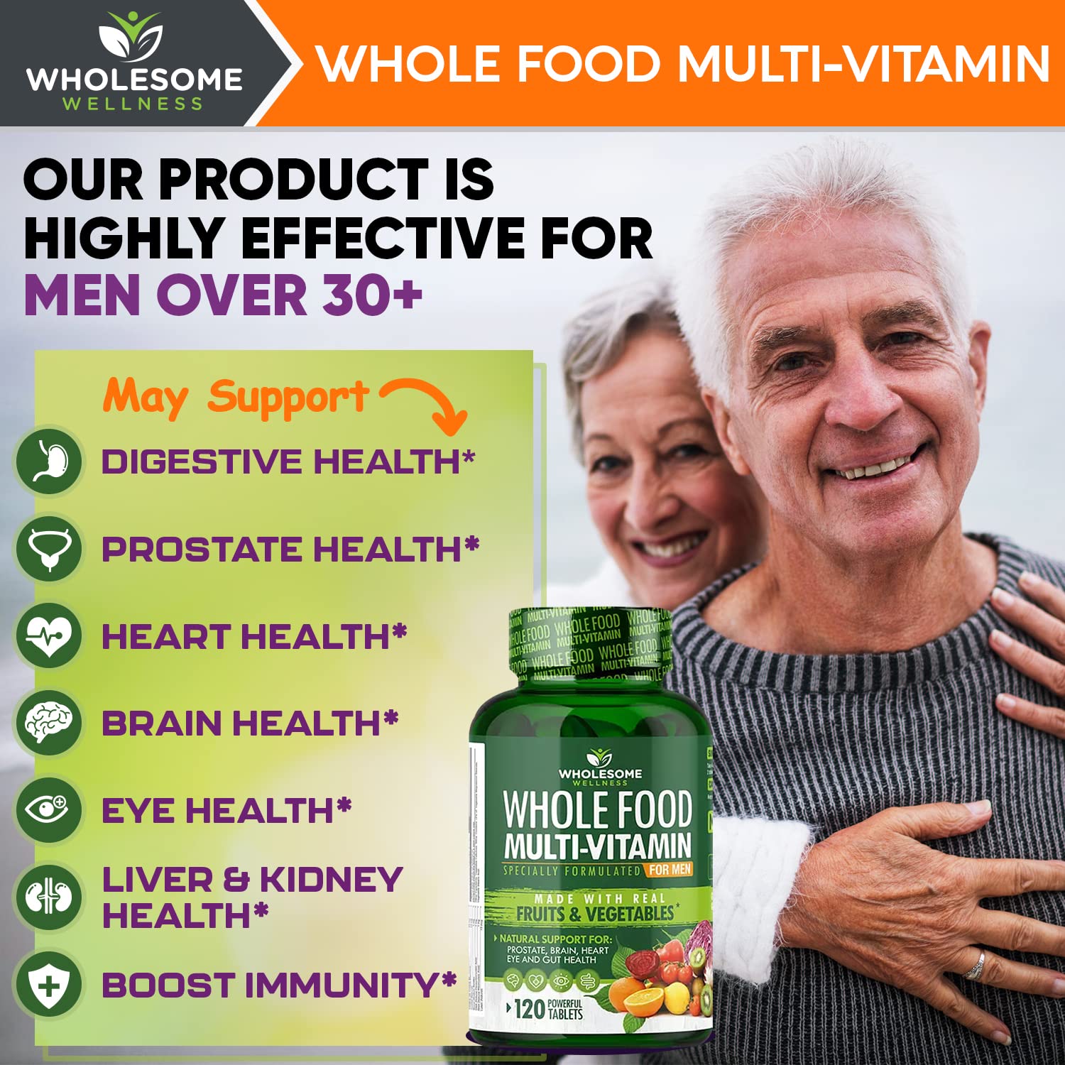 Whole Food Multivitamin for Men - Natural Multi Vitamins, Minerals, Organic Extracts Wholesome Wellness uk supplements