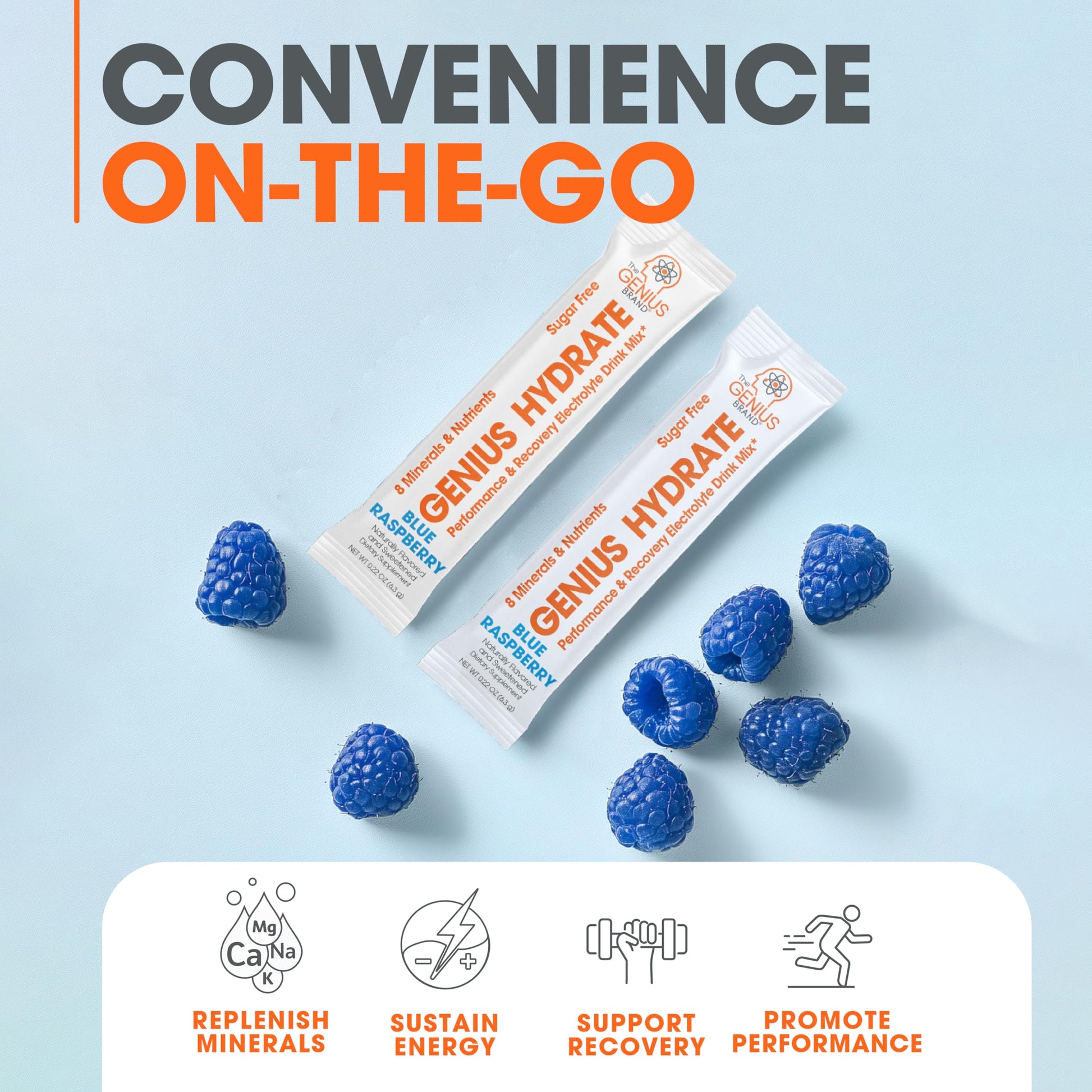 The Genius Brand - Genius Hydrate Stick Pack Powder Drink Mix – Blue Raspberry Flavor, Natural Electrolyte Booster with Coconut Water & Potassium for Ultimate Hydration - 20 Packets The Genius Brand uk supplements