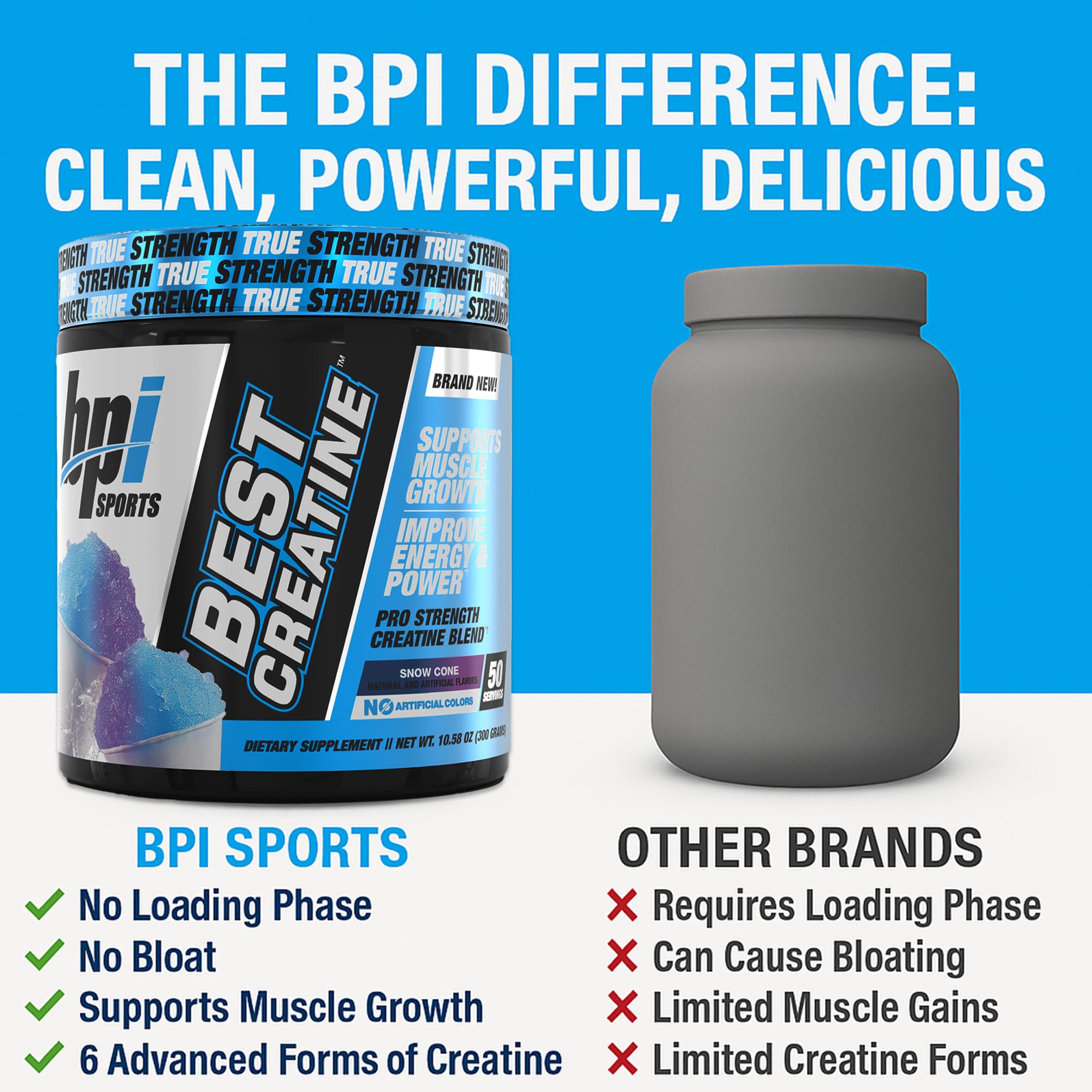BPI Sports Best Creatine - Creatine Monohydrate Powder for Men & Women, Himalayan Salt - Strength, Pump, Endurance, Muscle Growth, Muscle Definition - No Bloat - Snow Cone - 50 servings - 10.58 Oz BPI Sports uk supplements