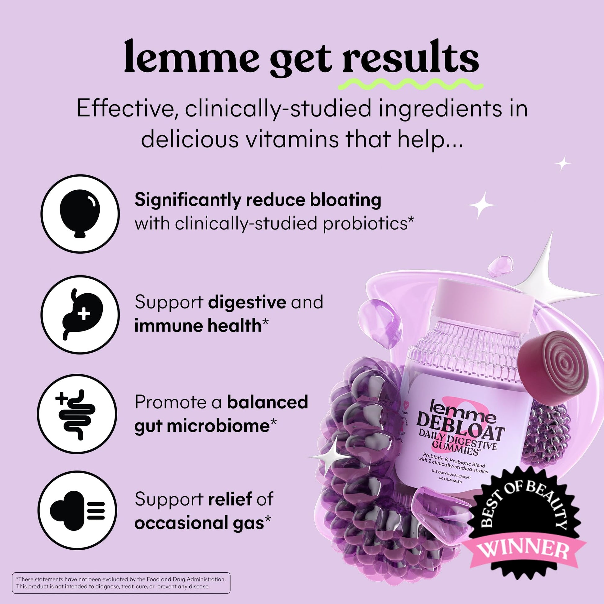 Lemme Debloat - Digestive & Gut Health Gummies with 2 Clinically Studied Probiotics & Prebiotic, Vegetarian, Gluten Free, Non GMO, BlackBerry Flavor (60 Count) Lemme uk supplements