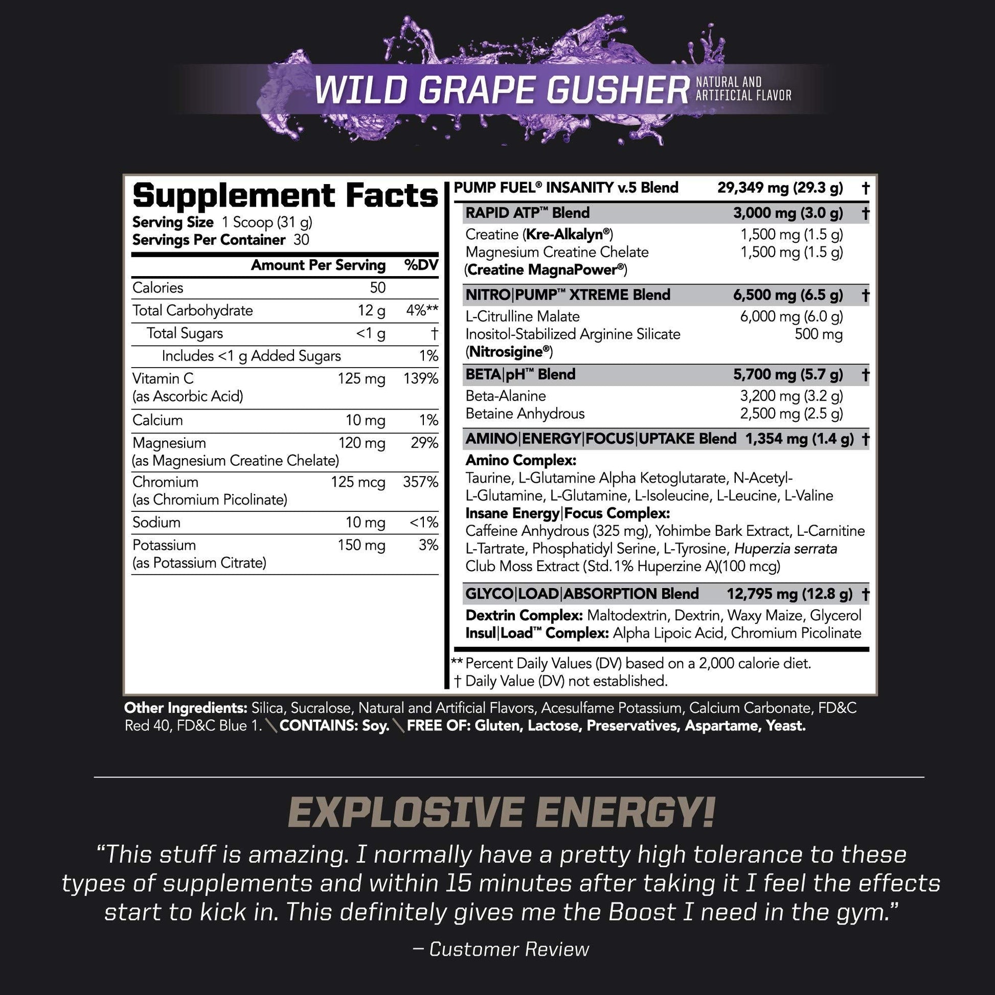 PMD Sports Ultra Pump Fuel Insanity - Pre Workout - Grape Gusher (30 Servings) PMD uk supplements