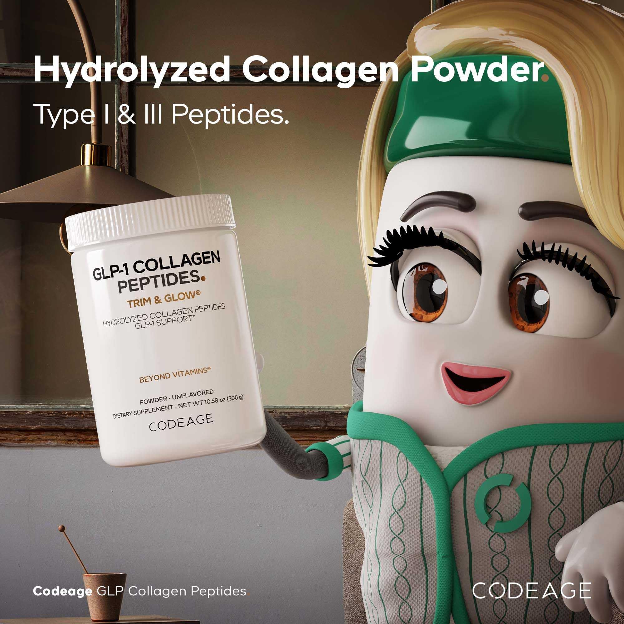 Codeage GLP-1 Collagen Powder Supplement - Nextida GC Collagen Peptides - GLP 1 Support - Hydrolyzed, Grass-Fed, Type I & III, Unflavored - Non-GMO, Gluten-Free, Dairy-Free - 10.58 Oz Codeage uk supplements
