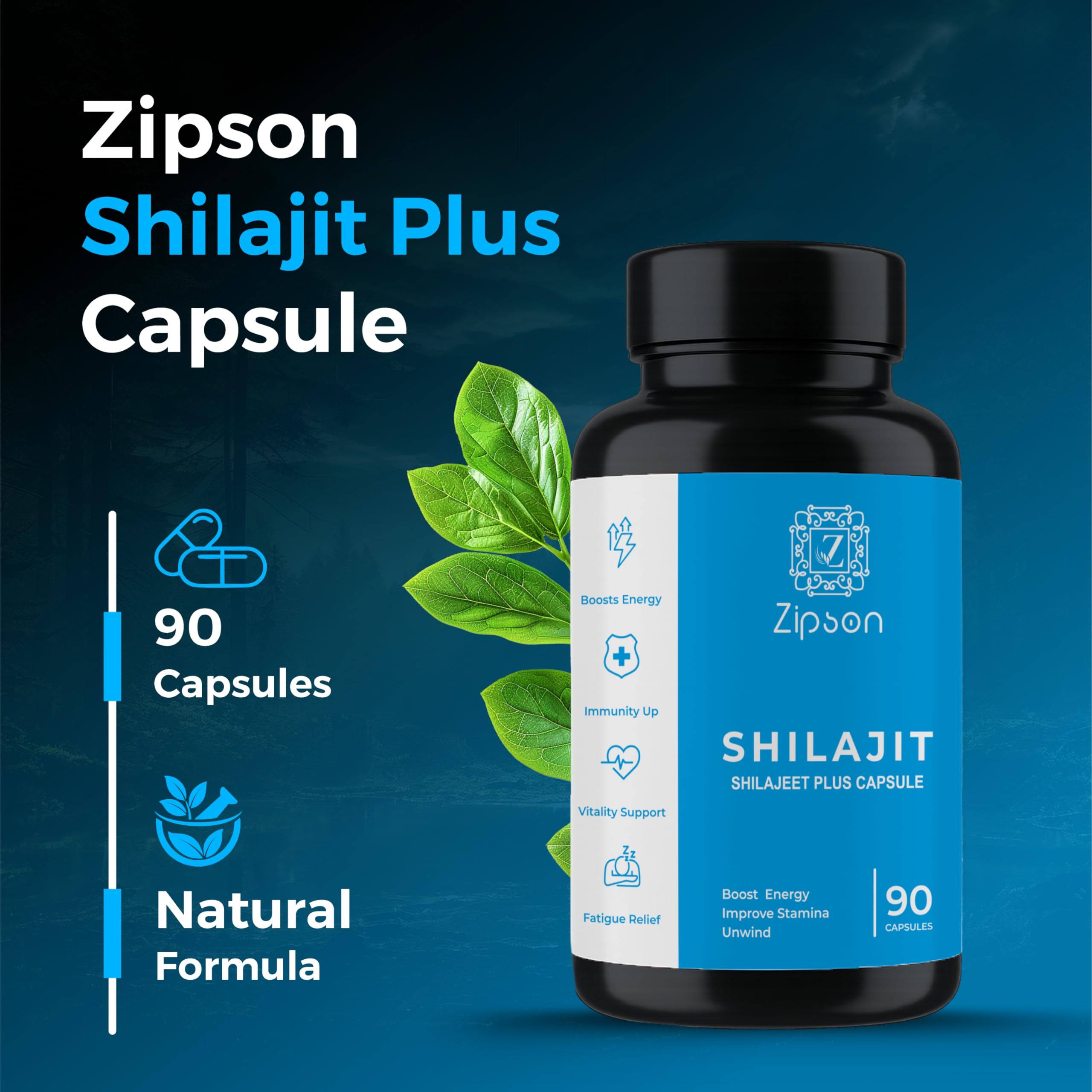 ZIPSON Shilajit for Men & Women | 90 Capsules | Himalayan Formula for Extra Power, Stamina & Immune Support | with Natural Fulvic Acid | Non-GMO | 500mg Per Serving ZIPSON uk supplements