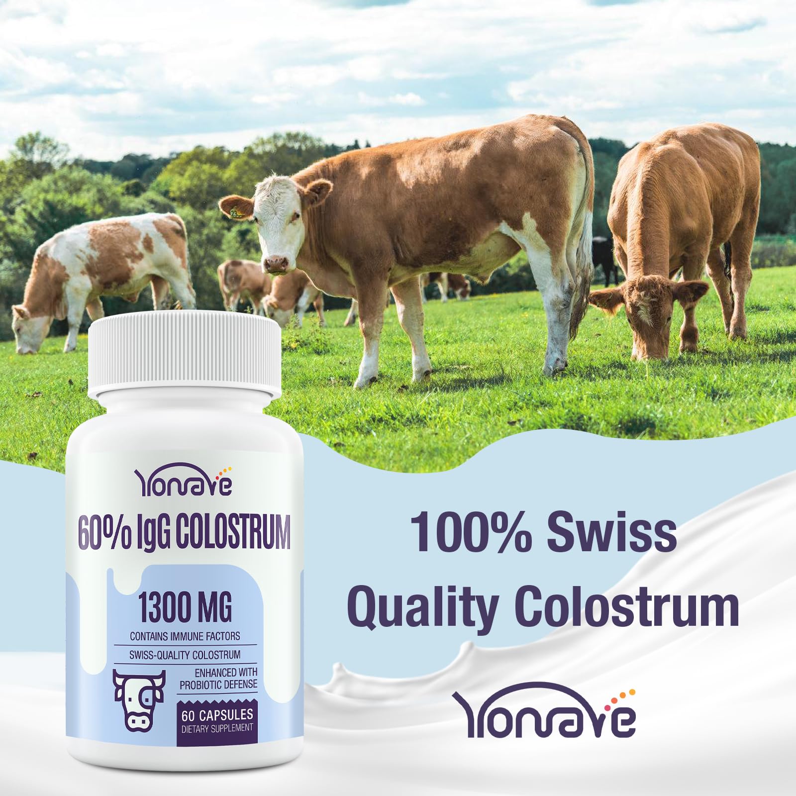 Yonrave Bovine Colostrum Capsules Supplement 1300mg - Extra High 60% IgG Bovine Colostrum - Gut, Bone, Exercise, Immune - 60 Capsules Yonrave uk supplements