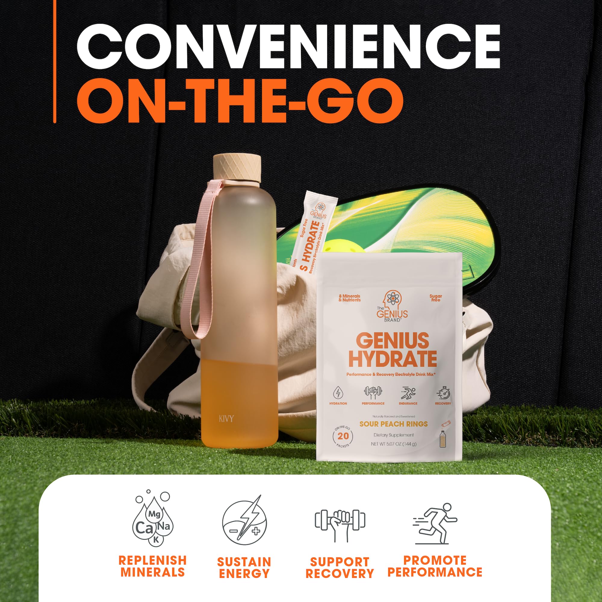 The Genius Brand Genius Hydrate - Electrolyte Supplement for Daily Hydration - Coconut Water - Sugar-Free - 8 Essential Minerals & Nutrients - Non-GMO - Sour Peach Rings - 20 Servings The Genius Brand uk supplements
