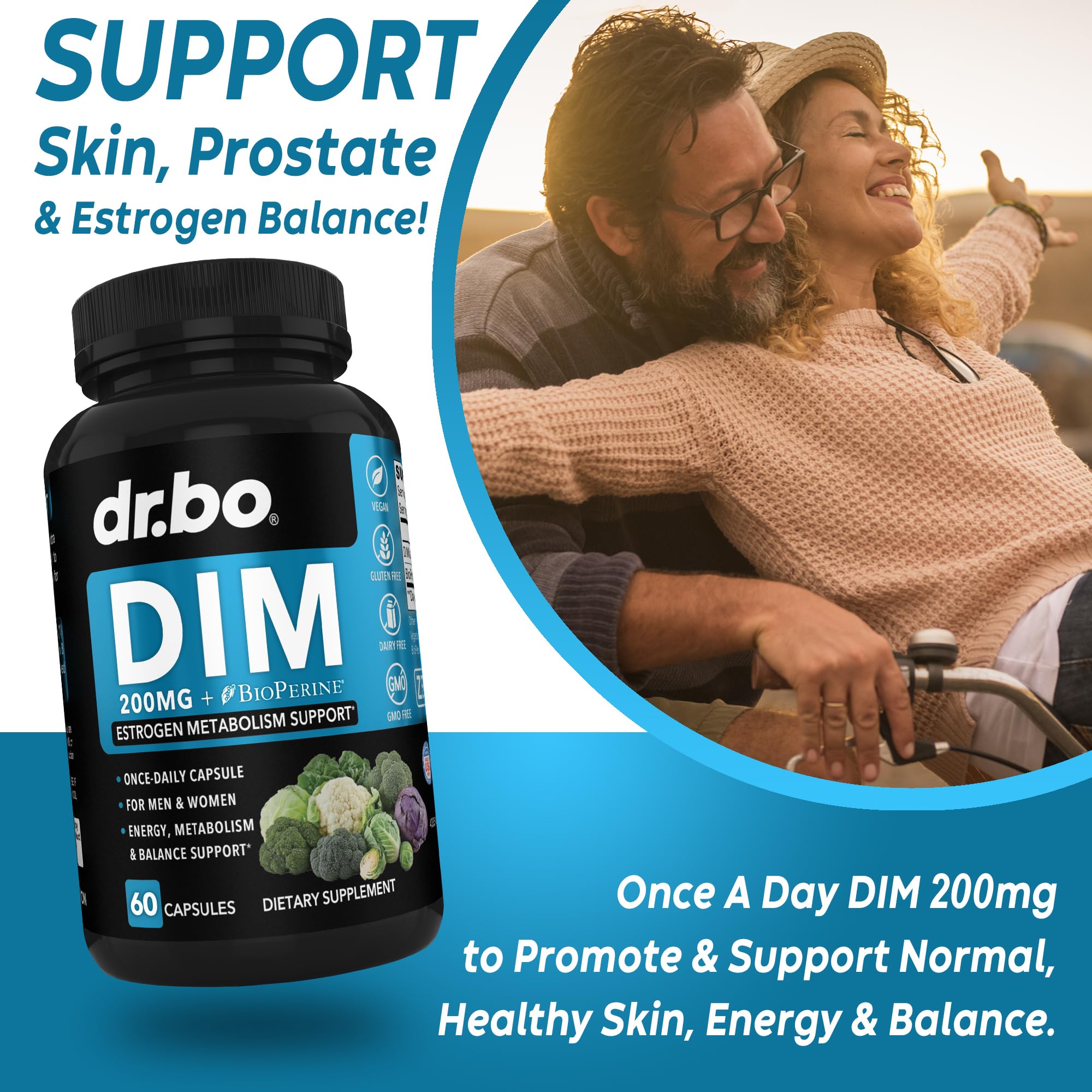 DIM Supplement for Women & Men 200mg - Androgen Estrogen Blocker for Men & Women, Hormonal Acne Pills, Hormone Balance, Menopause Support, Diindolylmethane DIM Supplement Plus BioPerine - 60 Capsules DR. BO uk supplements