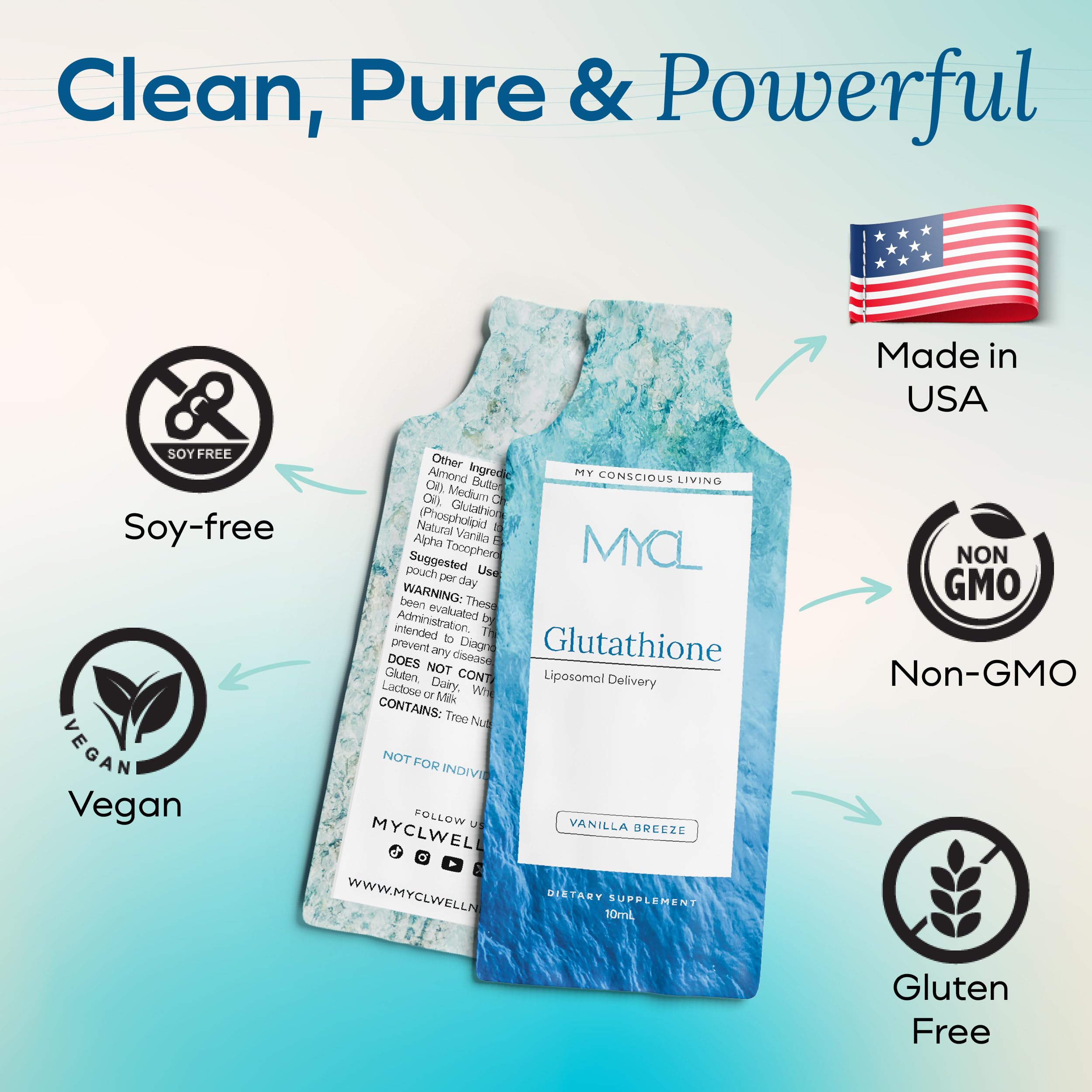 MYCL Liposomal Glutathione Supplement Squeeze Packs – Vitamin E and MCT Oil – Skin, Hair and Nail Health– High Absorption - Vanilla Almond – 30 Single-Serve Packets MYCL uk supplements