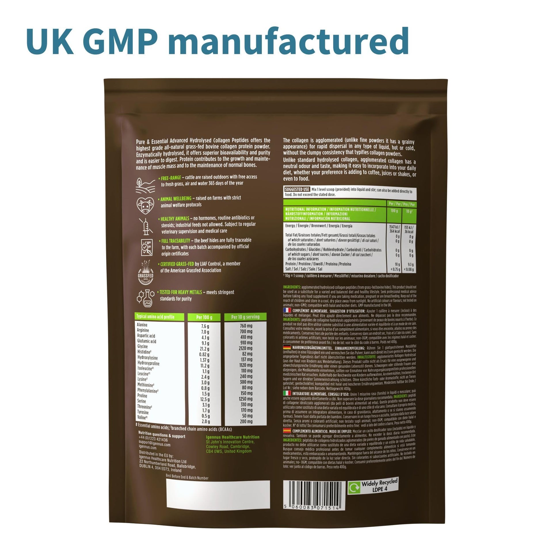 Advanced Hydrolysed Collagen Peptides, 100% Grass Fed & Ethically Sourced Igennus Healthcare Nutrition uk supplements