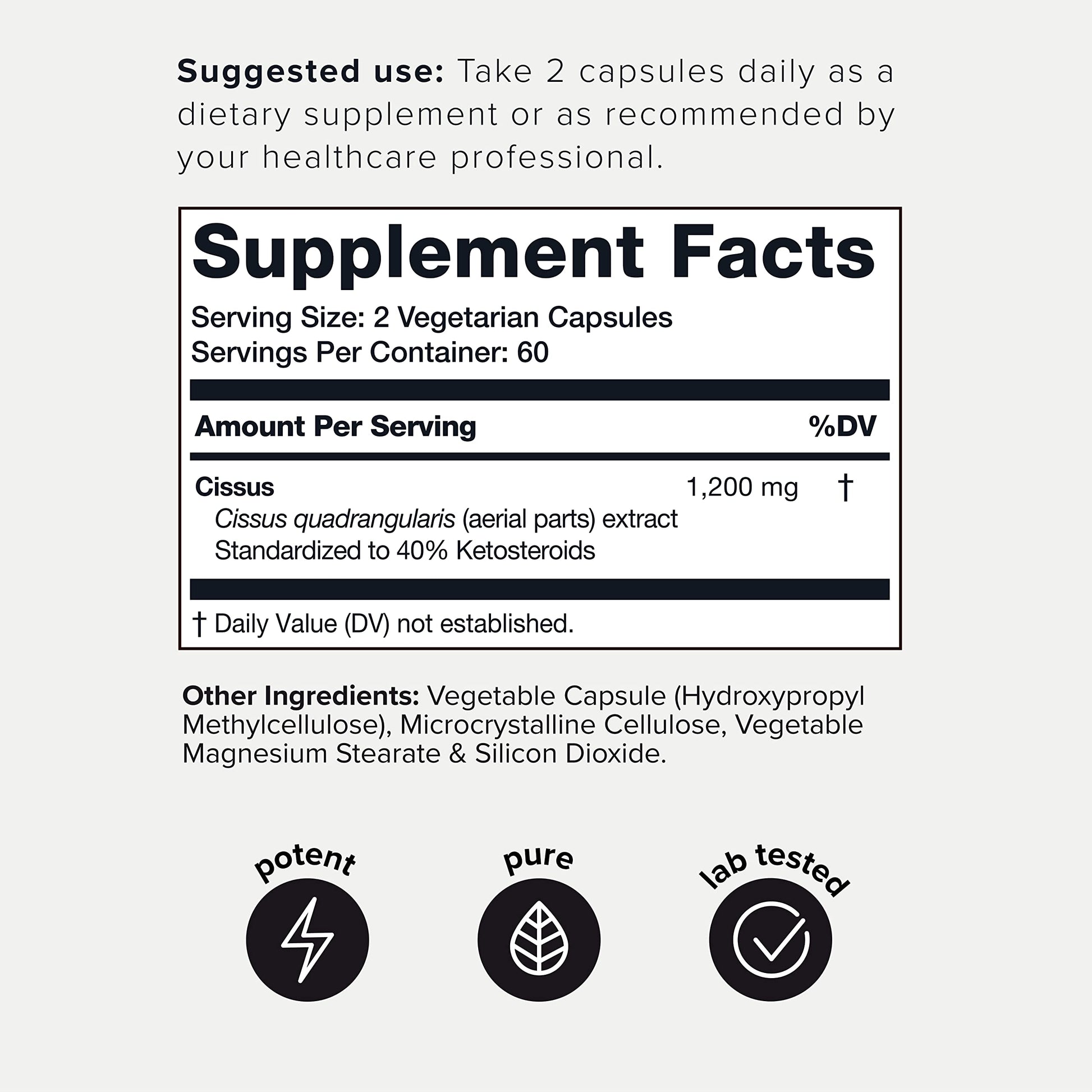 Toniiq Cissus Quadrangularis Capsules - Min. 40% Ketosteroids - Ultra High Strength Tendon and Joint Support Supplement - 1200mg Concentrated Cissus Extract - Wild Harvested in India - 120 Caps Toniiq uk supplements