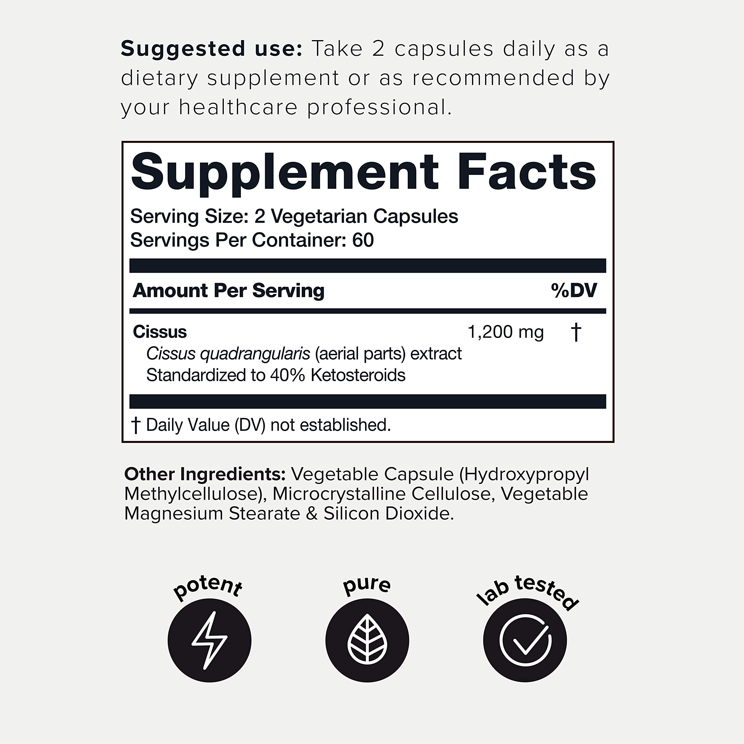 Toniiq Cissus Quadrangularis Capsules - Min. 40% Ketosteroids - Ultra High Strength Tendon and Joint Support Supplement - 1200mg Concentrated Cissus Extract - Wild Harvested in India - 120 Caps Toniiq uk supplements