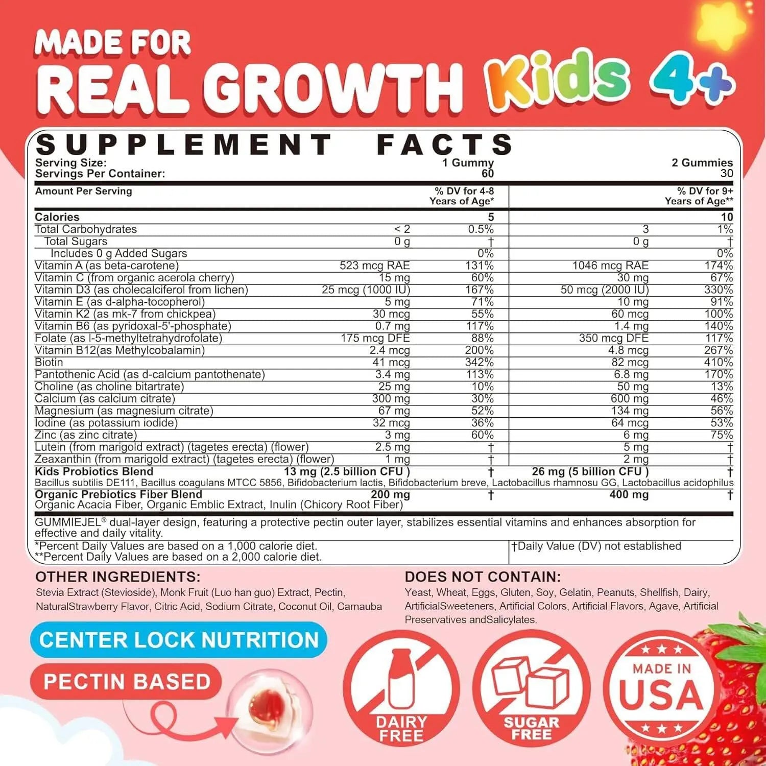 Kids Multivitamin Gummies + Calcium, Probiotics, Vitamin D3, C, Methylated B12 & Methylfolate, B6, A, K2, E, Zinc NEVISS uk supplements