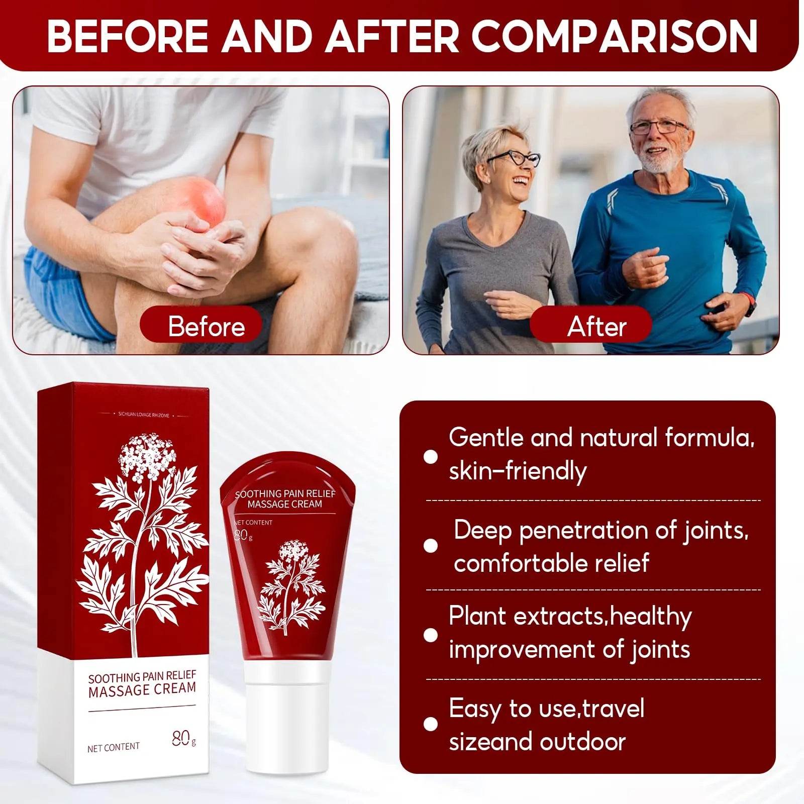 DoctorPro Soothing Massage Cream 80g Joint Relief Roll Muscle Comfort Non-Greasy Refreshing Formula for Knees, Lumbar, Neck, Back,Shoulders, Hands, and Feet, Menthol Gel DoctorPro uk supplements