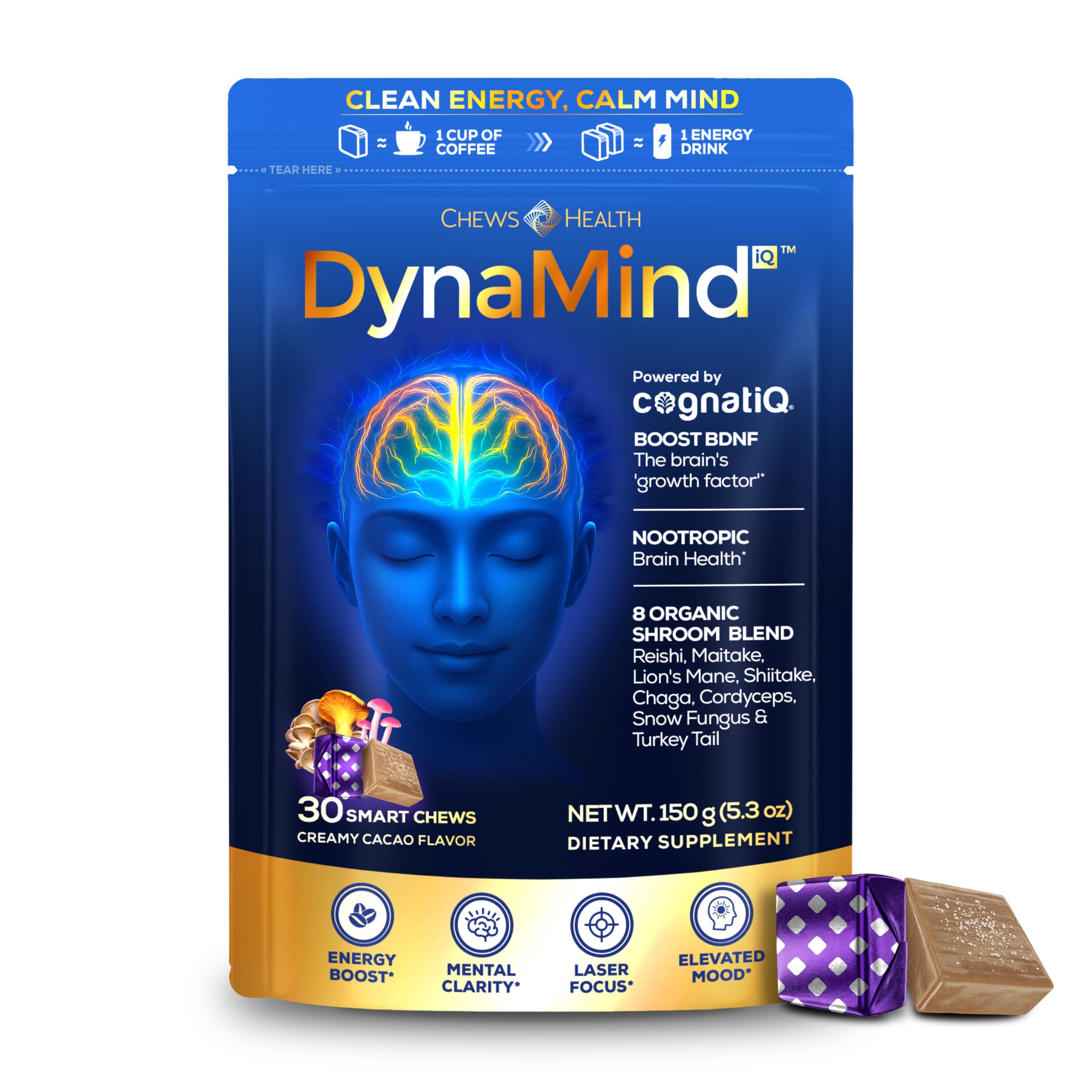 DynaMind iQ Brain Supplement for Memory and Focus for Adults - Nootropic Chews | Coffee Fruit & Mushroom Supplement Blend, Memory Focus Supplement, Caffeine Focus Pills Alternative, 30 Count CHEWSHEALTH uk supplements