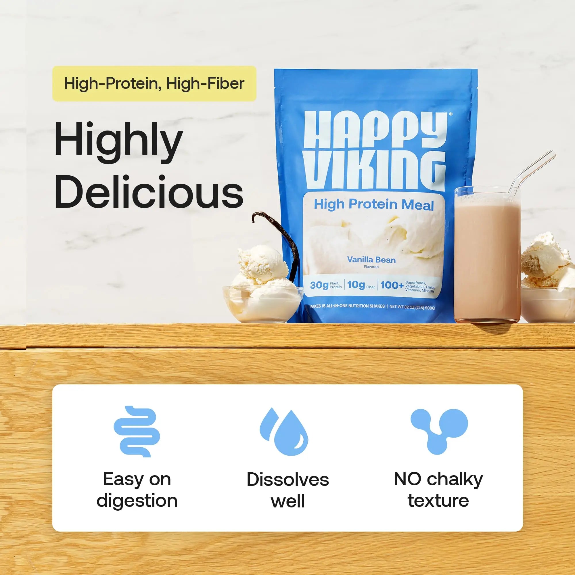 Happy Viking Plant-Based Protein Powder +100 Superfoods Vanilla Meal Replacement Shake, Created by Venus Williams, 30g Plant Protein, 10g Fiber, Vegan, Gluten-Free, Non-GMO, 15 Meals Happy Viking uk supplements