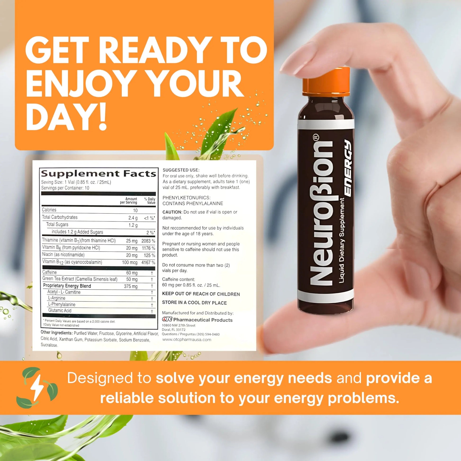 Neurobion Energy Liquid Dietary Supplement Multivitamins + Enegy Blend 10 vials x 250 ml Neurobion uk supplements