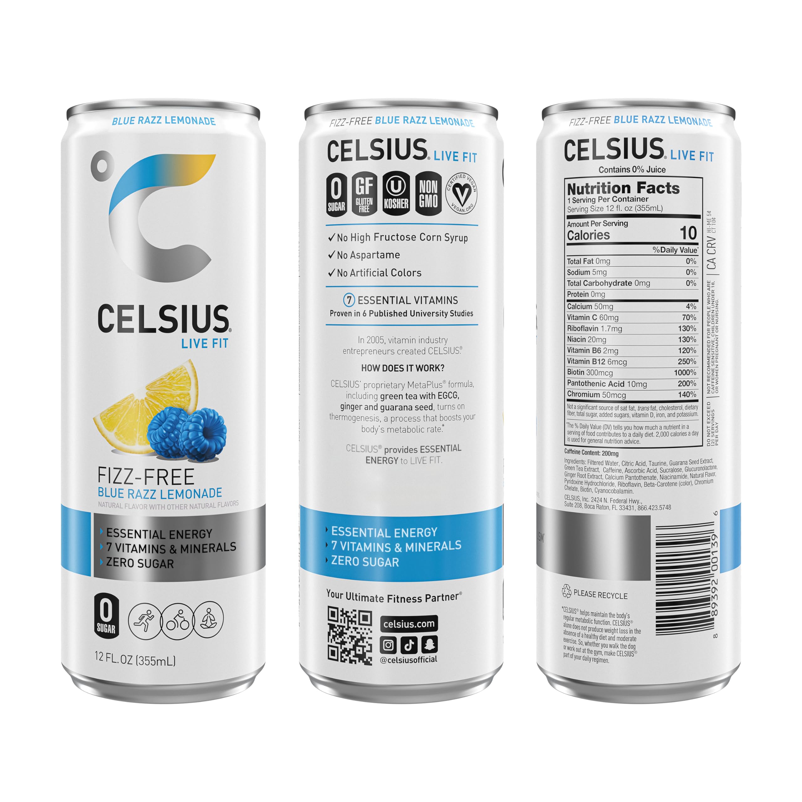 CELSIUS Fizz Free Blue Razz Lemonade, Functional Essential Energy Drink 12 Fl Oz CELSIUS uk supplements