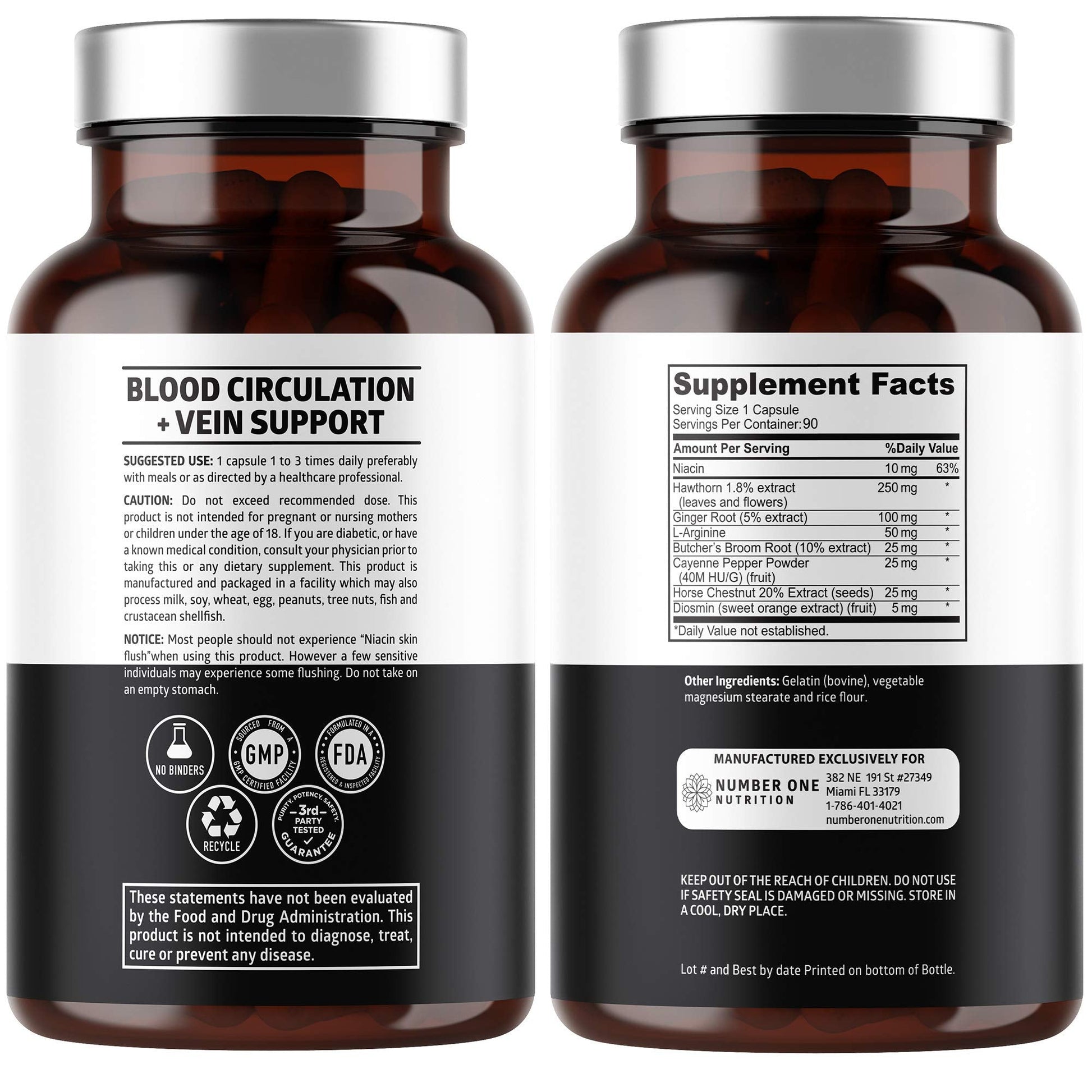 Number One Nutrition Premium Blood Circulation Supplement for Women and Men [8 Powerful Herbs & Vitamins] All Natural Blood Flow Supplement with Hawthorn, Butchers Broom and Cayenne Pepper, 90 Caps Number One Nutrition uk supplements