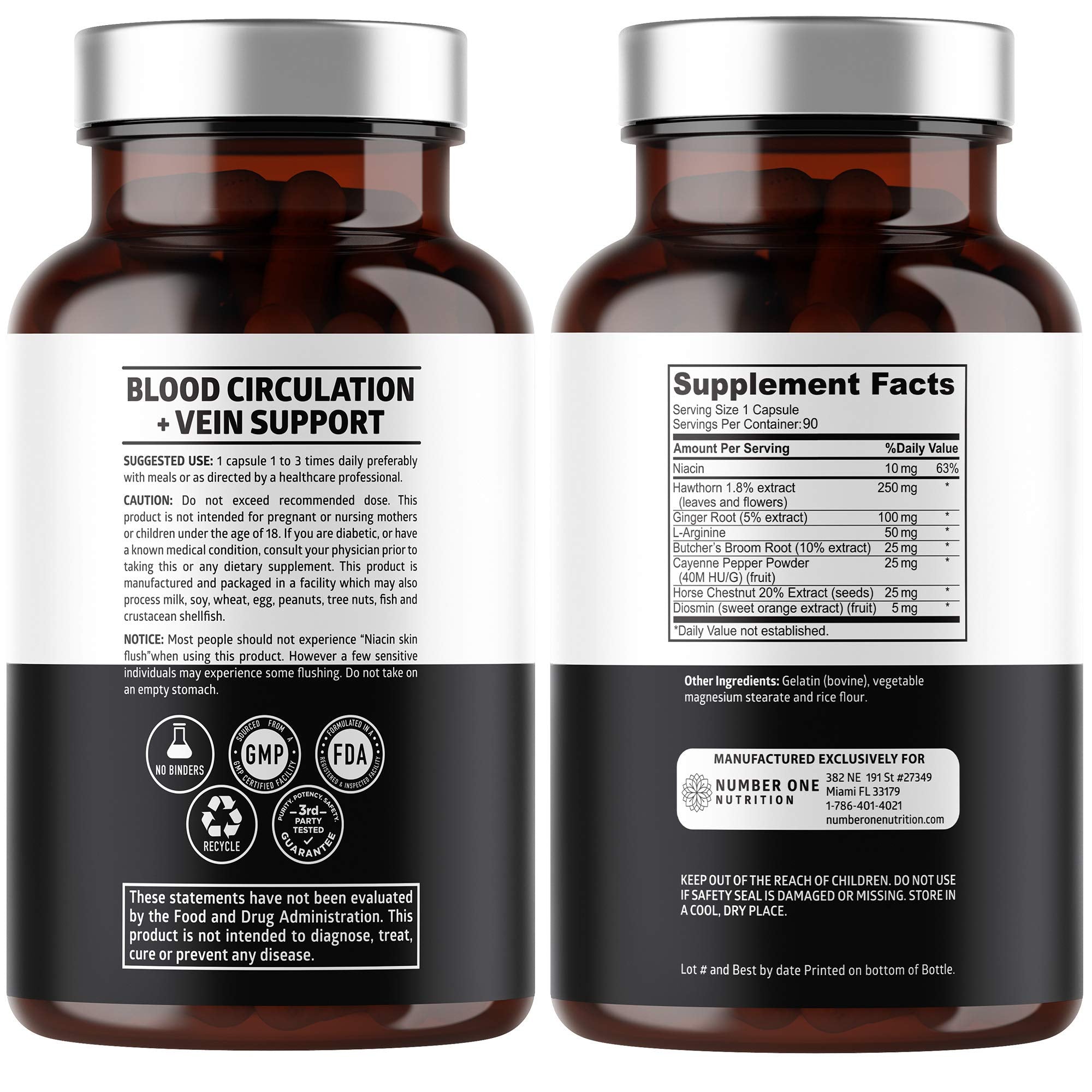 Number One Nutrition Premium Blood Circulation Supplement for Women and Men [8 Powerful Herbs & Vitamins] All Natural Blood Flow Supplement with Hawthorn, Butchers Broom and Cayenne Pepper, 90 Caps Number One Nutrition uk supplements