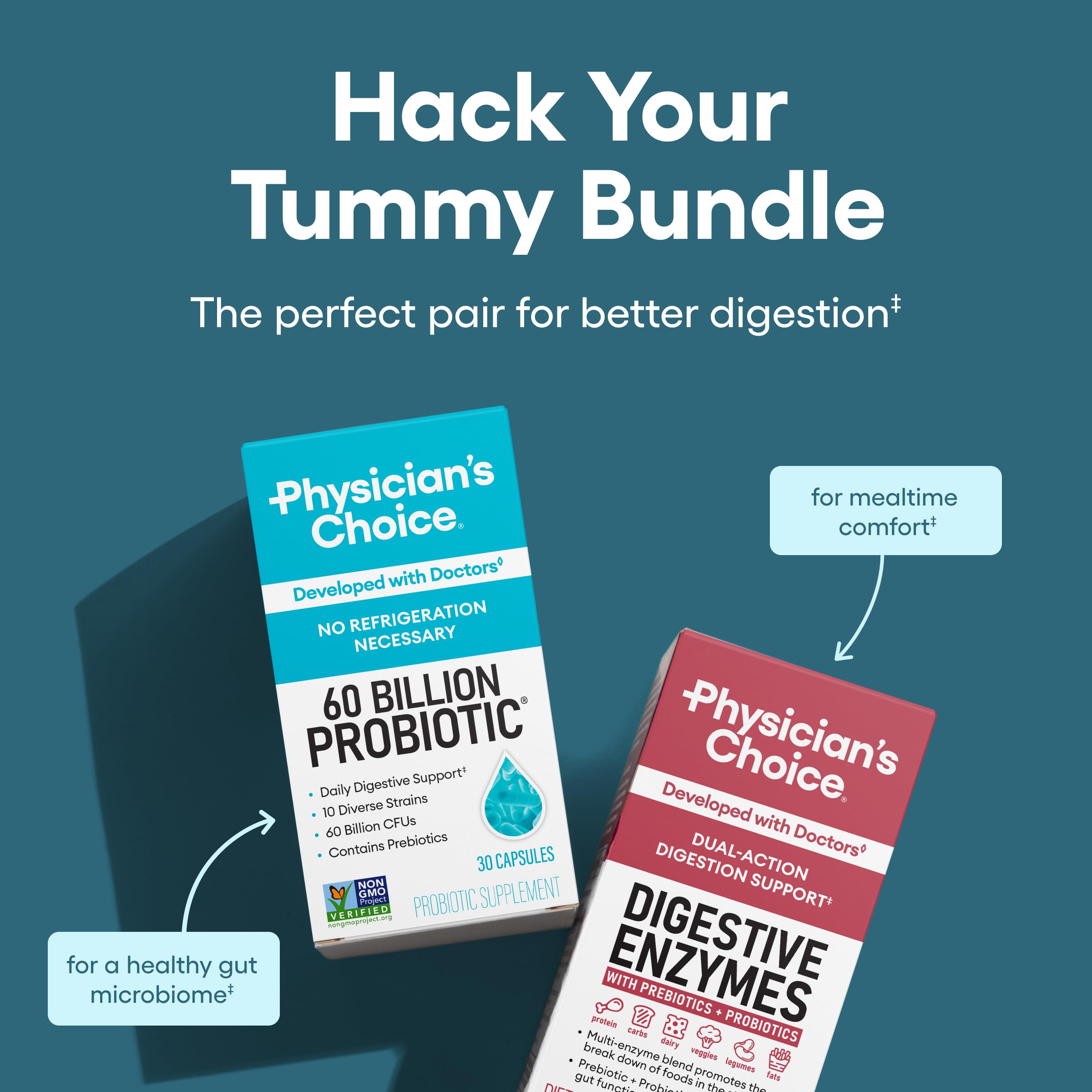 Physician's CHOICE Advanced Gut Health Bundle: 60 Billion Probiotics 30ct + Digestive Enzymes 60ct for Digestive, Gut, and Immune Health Supports Occasional Constipation, Diarrhea, Gas, and Bloating Physician's CHOICE uk supplements