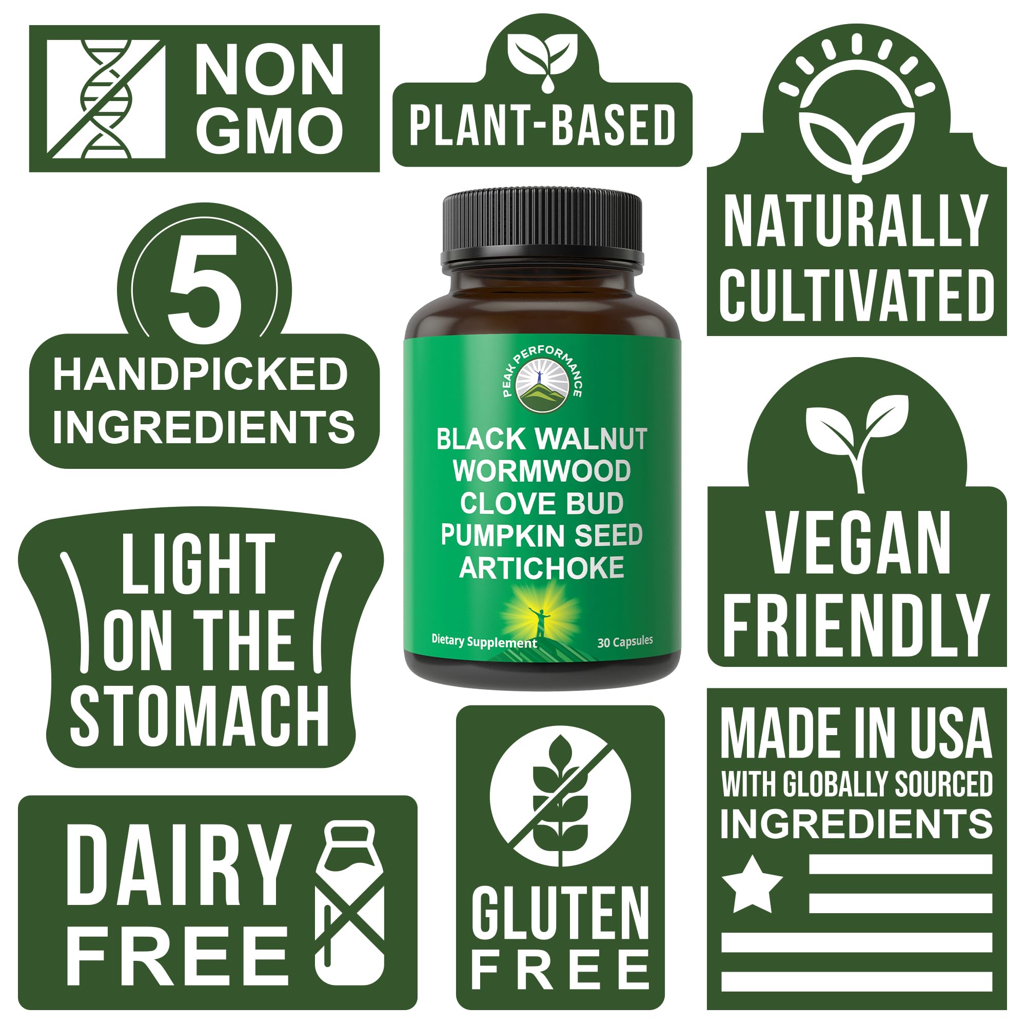 Wormwood Black Walnut Clove Cleanse for Humans. Elimination Detox + Intestinal Support Capsules Supplement for Adults and Kids. Pills with Artichoke and Pumpkin Seed for Additional Benefits Peak Performance uk supplements