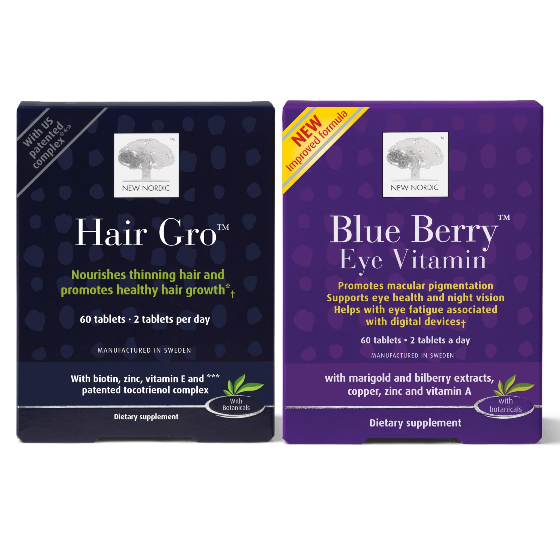 NEW NORDIC Hair & Eye Support Tablets Bundle, Hair GRO Natural Hair Growth and Blue Berry Eye Vitamin Supplements NEW NORDIC uk supplements