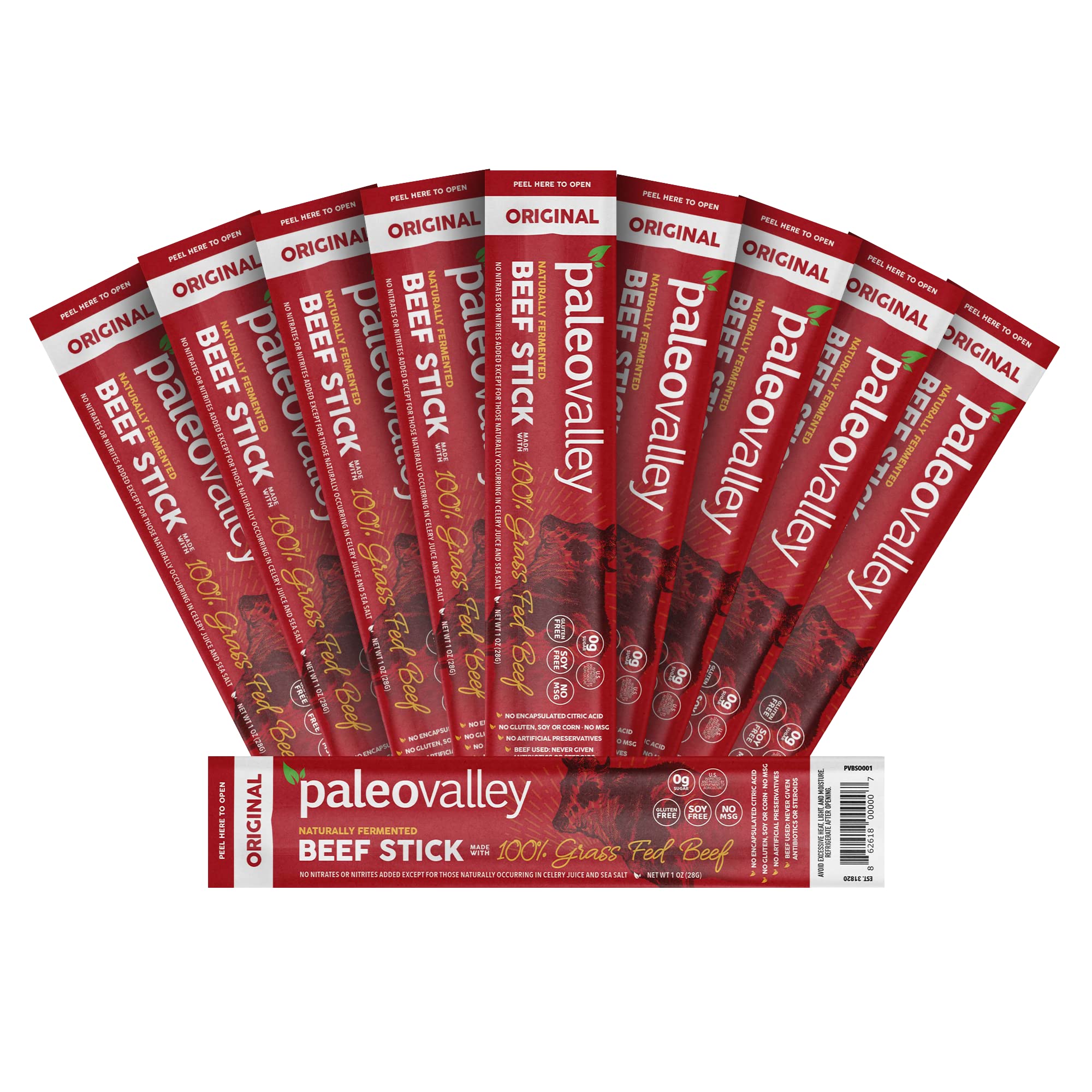 Paleovalley 100% Grass Fed Original Beef Sticks - Delicious Gluten Free Beef Snack - High Protein Keto Friendly Paleovalley uk supplements