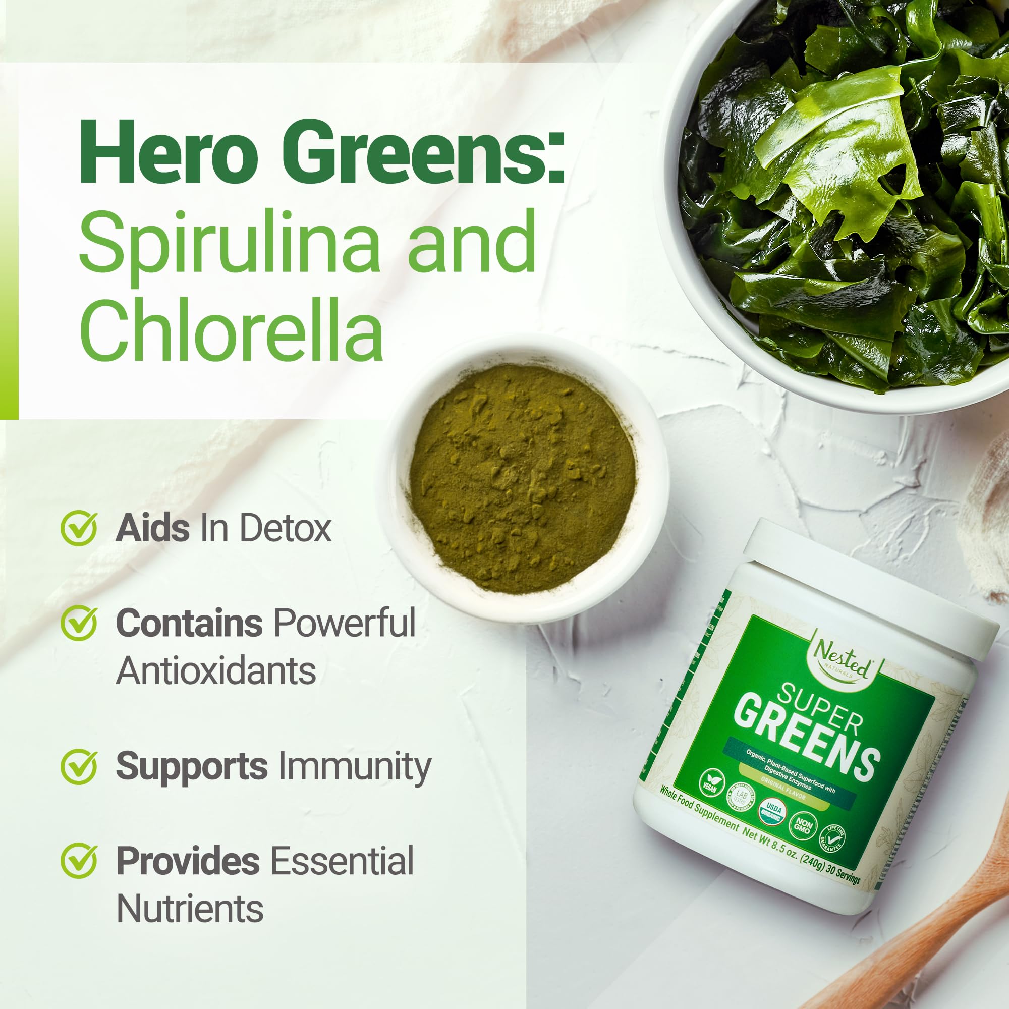 Super Greens Daily Greens Superfood Powder - Certified USDA Organic Green Powder Nested Naturals uk supplements