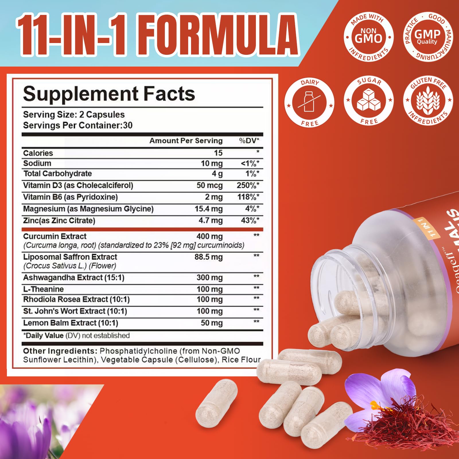 Oeaqeff Liposomal Saffron Supplements -11 in 1 100% Pure Saffron Extract 88.5 mg Maximum Absorption for Mood, Energy & Vision,Vegan, Non-GMO - 60 Vegan Capsules (1) Oeaqeff uk supplements