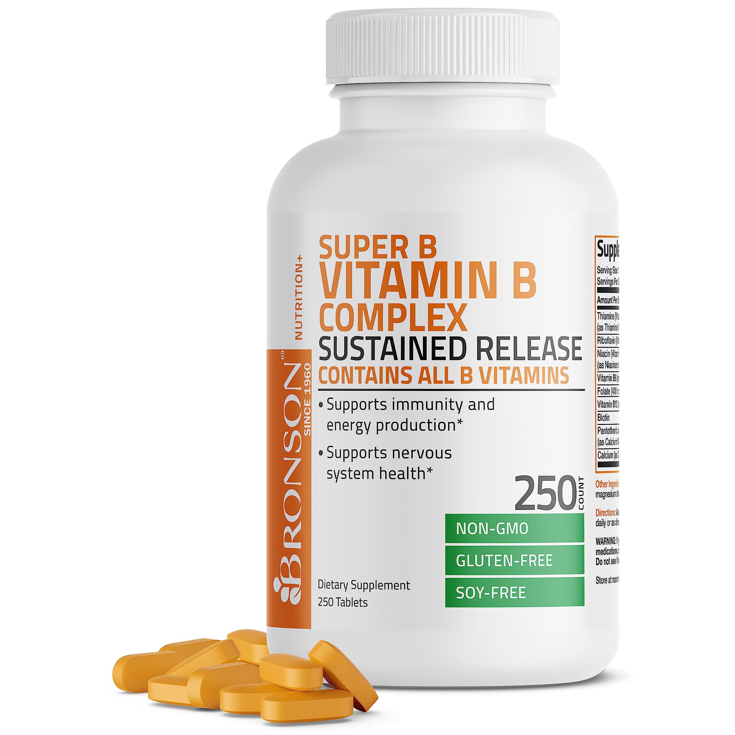 Bronson Super B Vitamin B Complex Sustained Slow Release Vitamin B1, B2, B3, B6, B9 Bronson uk supplements
